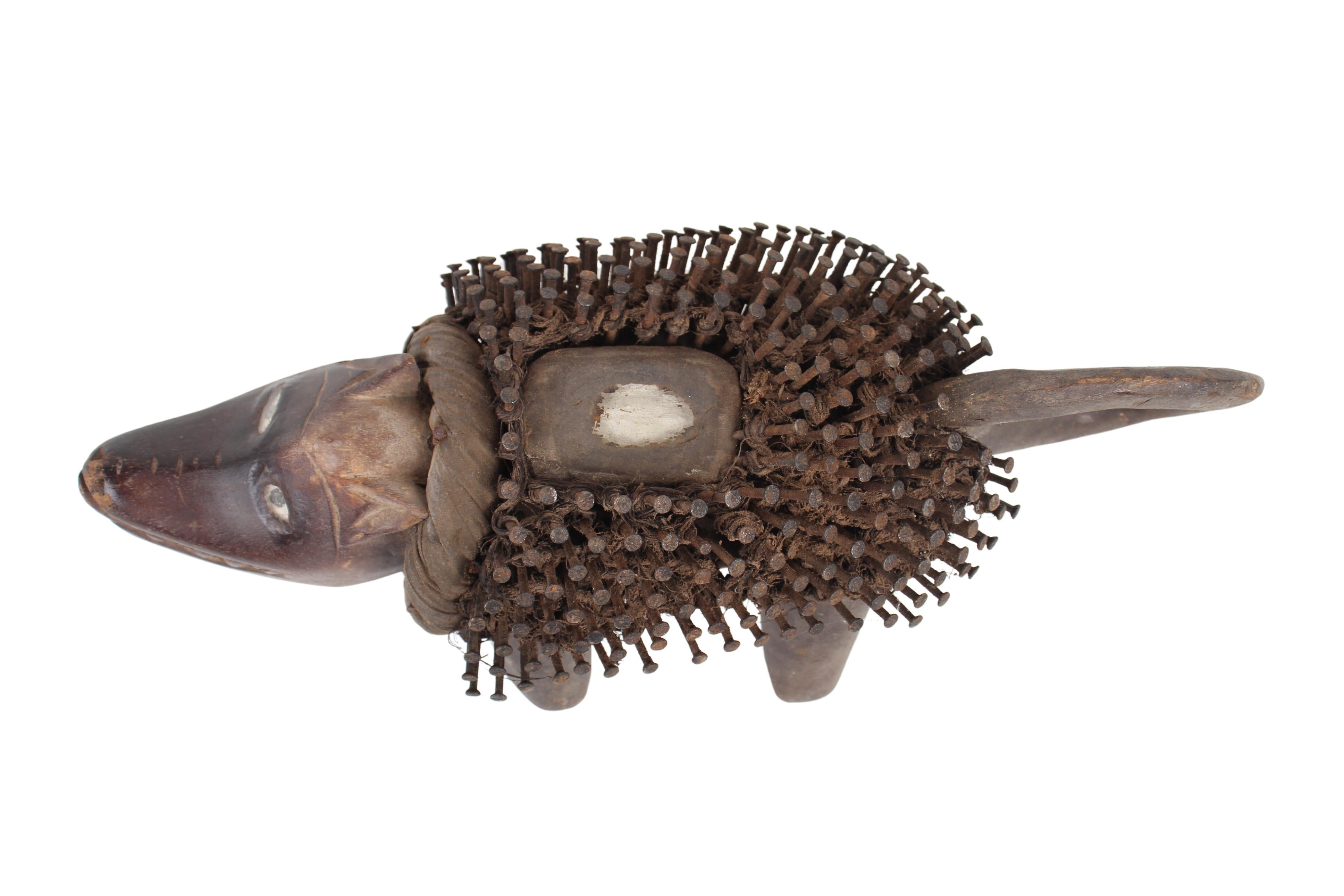 Bakongo Tribe Nail Fetish Dog/Figure ~6.7" Tall (New 2024) - West African Artifacts