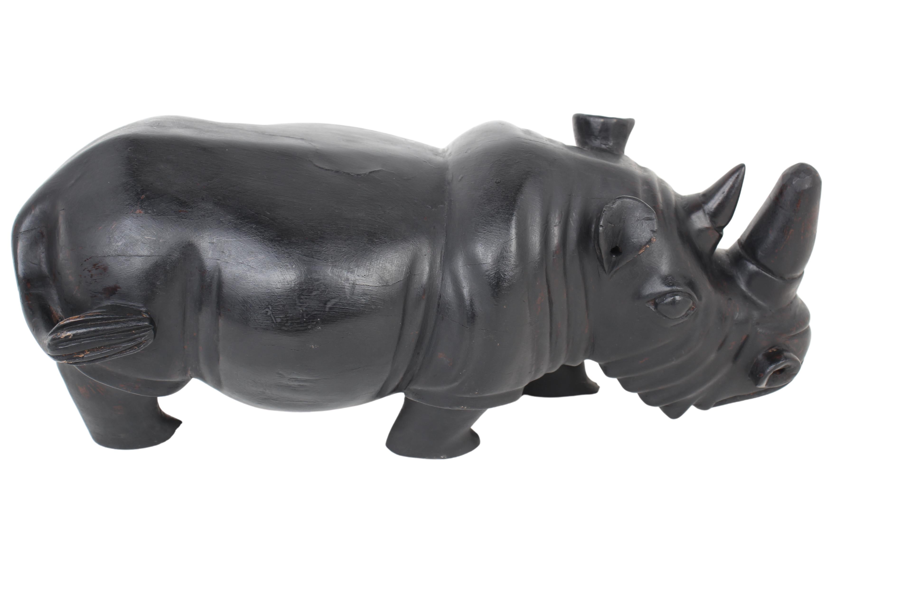 Chichewa Tribe Wooden Rhino ~7.1" Tall (New 2024) - Wooden and Basket Artifacts