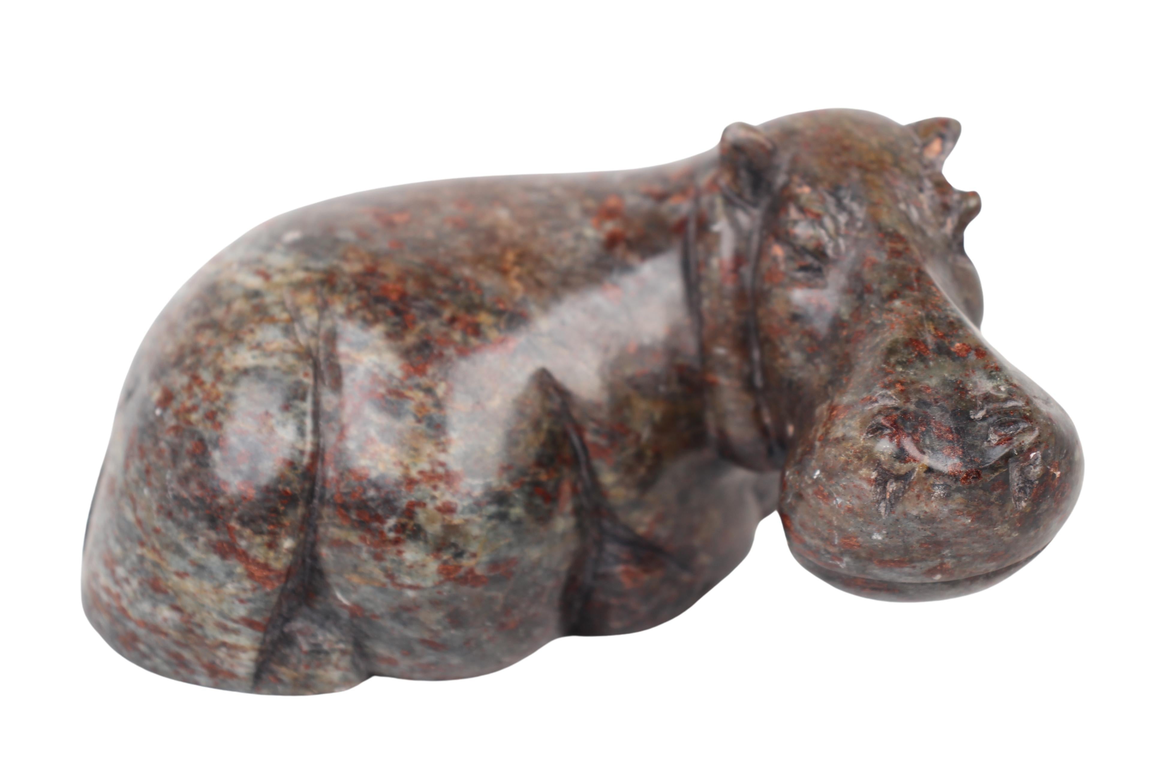 Shona Tribe Serpentine Stone Hippo Sculpture ~2.4" Tall (New 2024) - Shona Stone