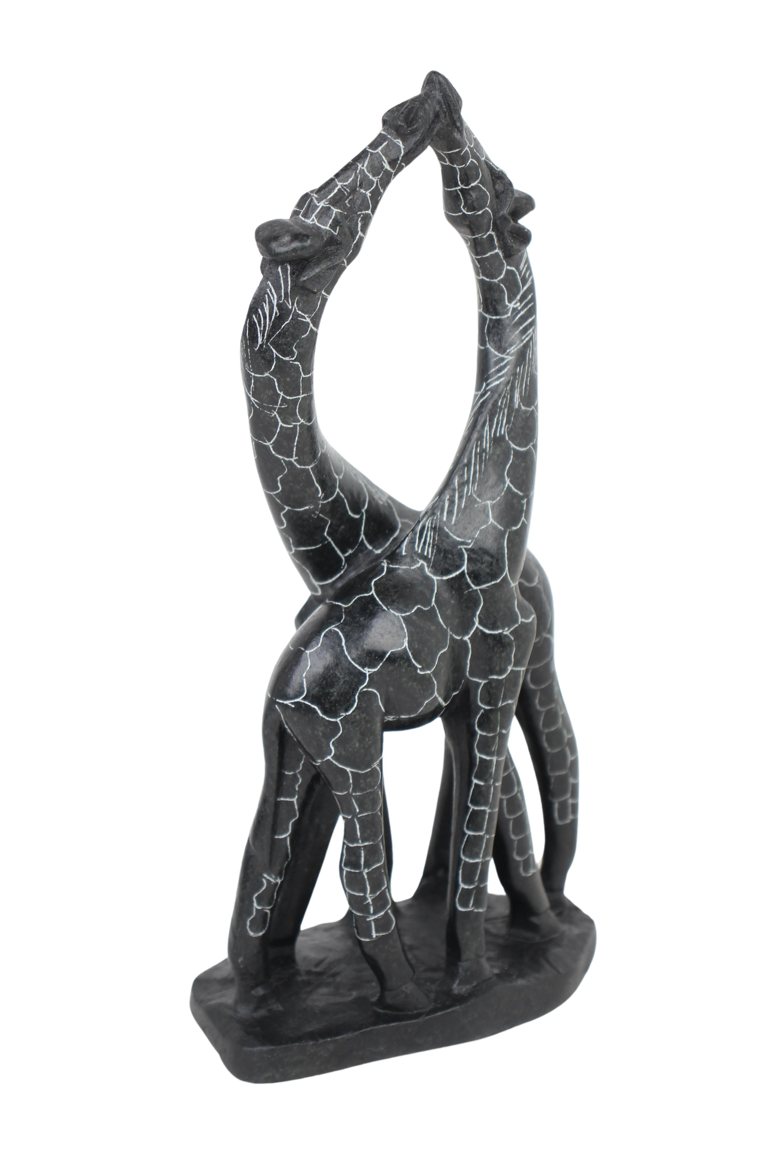 Shona Tribe Serpentine Stone Kissing Giraffes ~9.8" Tall (New 2024) - Sculpture & Statuary