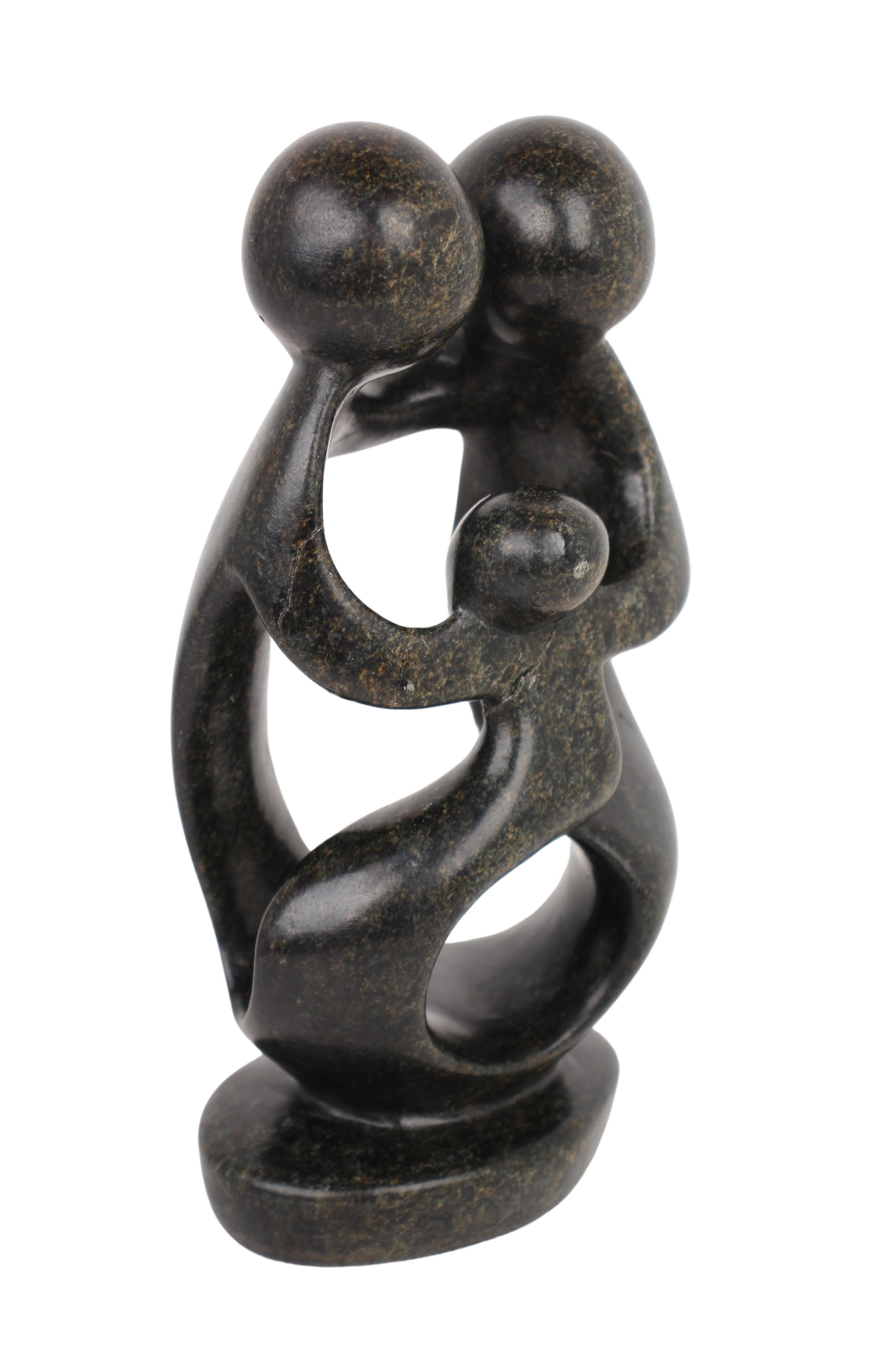 Shona Tribe Serpentine Stone Family of Three ~7.9" Tall (New 2024) - Shona Stone