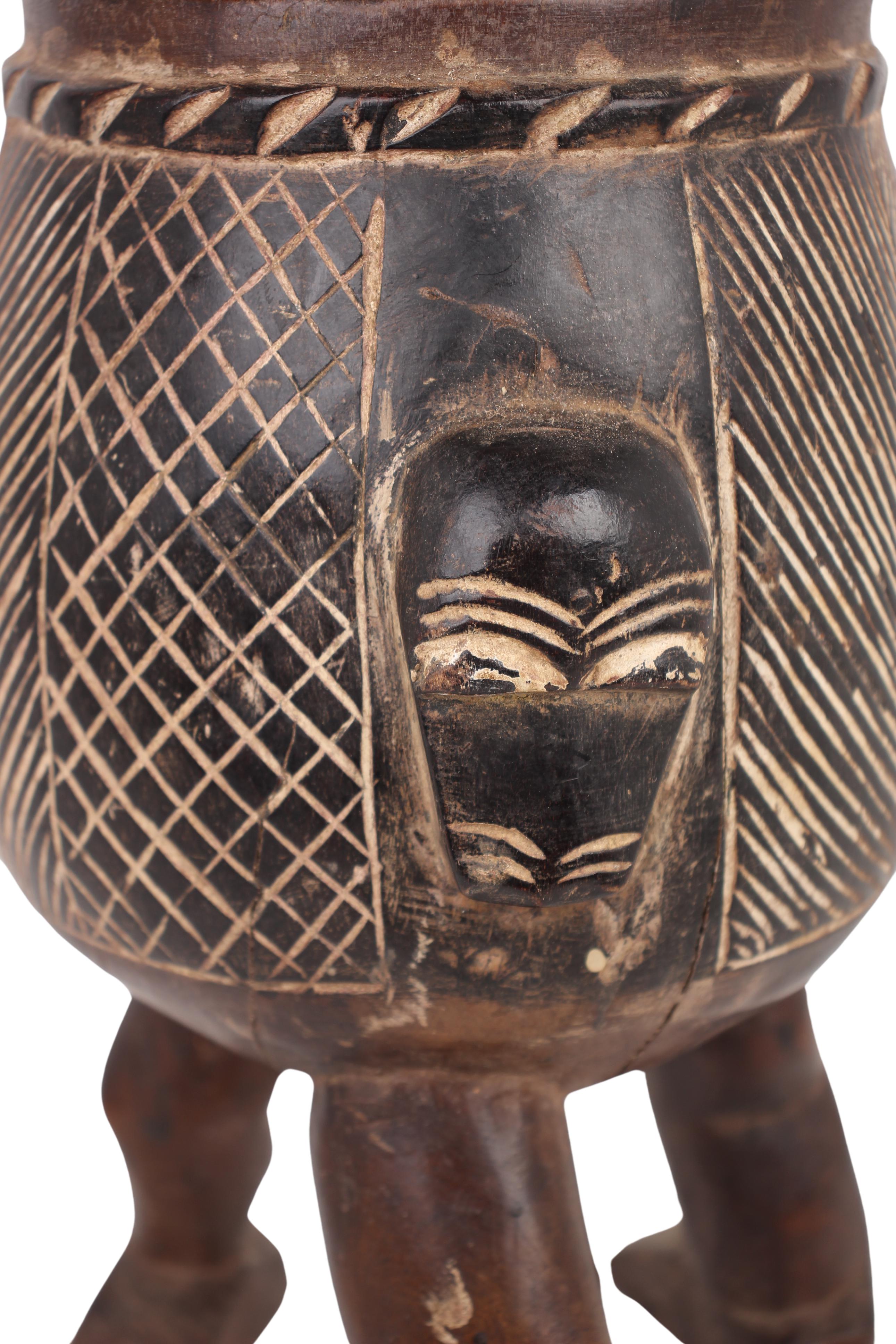 Baule Tribe Antique Wooden Pots ~11.8" Tall (New 2024) - West African Artifacts