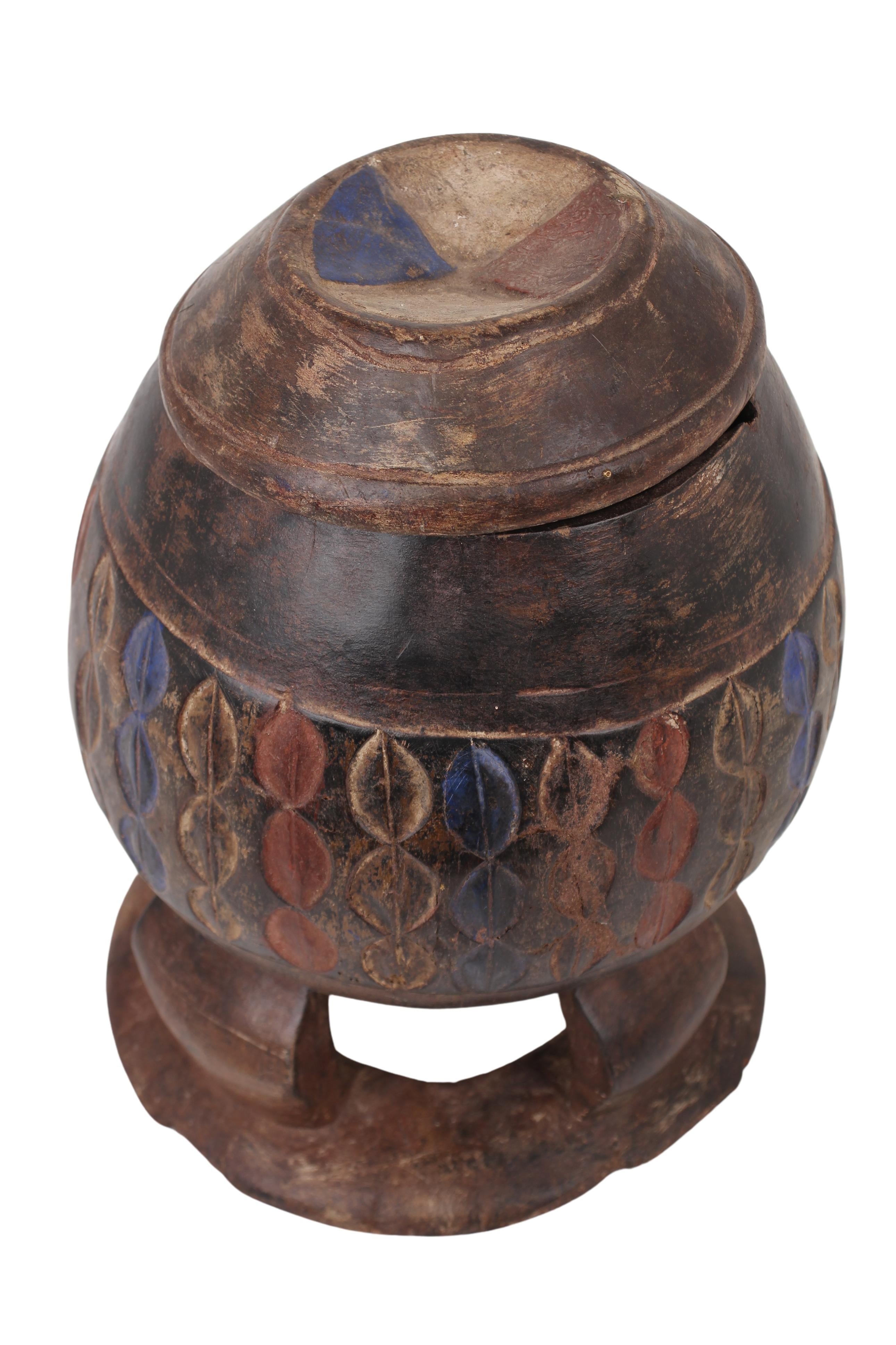 Baule Tribe Antique Wooden Pots ~13.4" Tall (New 2024) - West African Artifacts