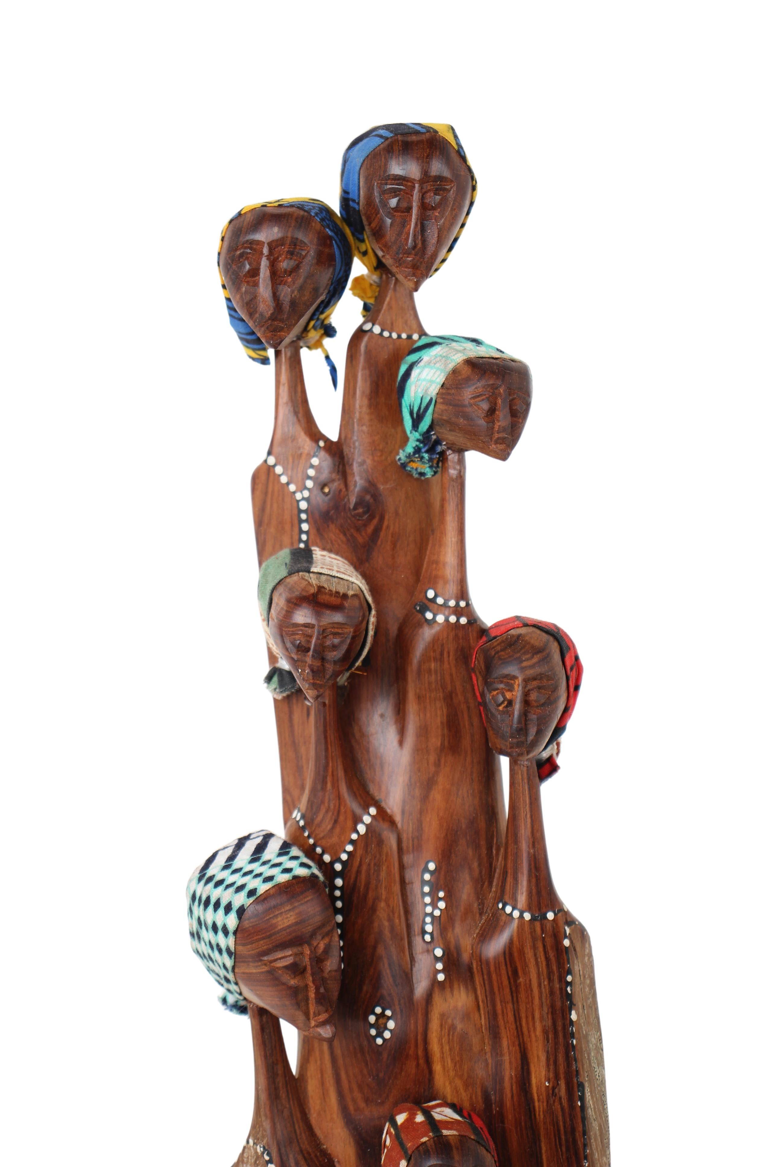 Makonde Tribe Mozambican Family ~21.7" Tall (New 2024) - Wooden and Basket Artifacts