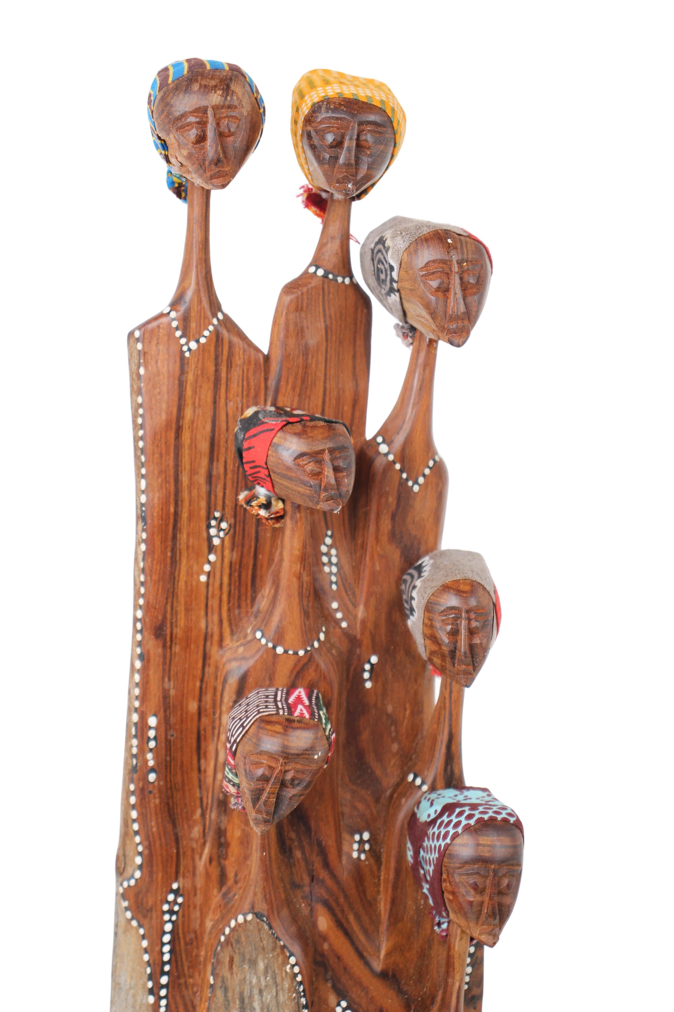 Makonde Tribe Mozambican Family ~21.7" Tall (New 2024) - Wooden and Basket Artifacts