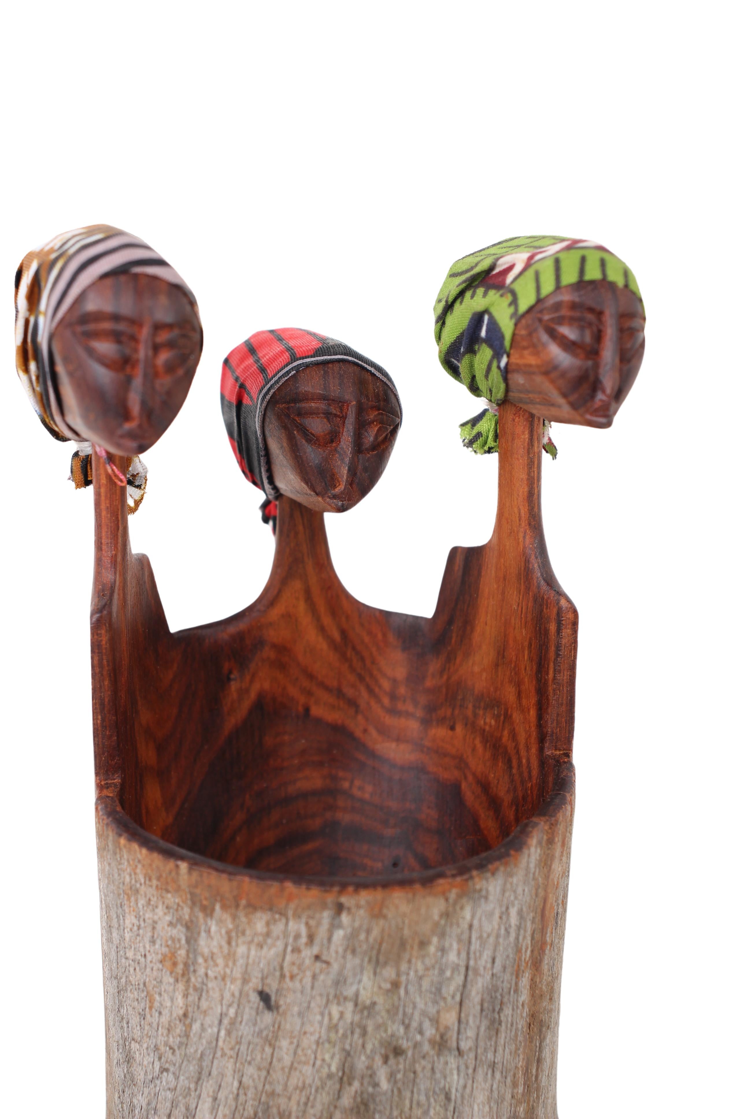 Makonde Tribe Wooden Holder ~7.9" Tall (New 2024) - Wooden and Basket Artifacts