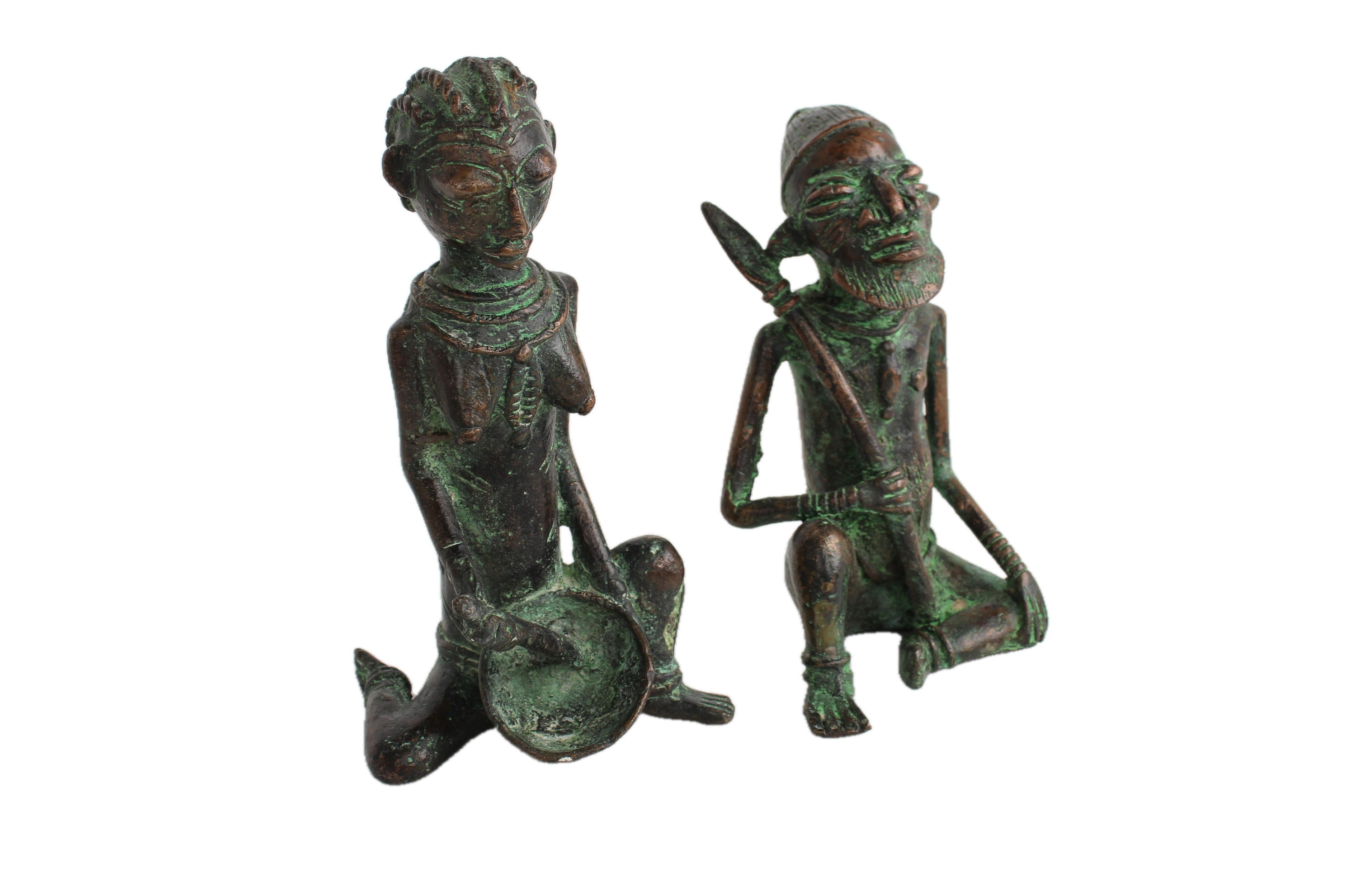 Edo Tribe Benin Bronze Male and Female Statues ~10.2" Tall - New 2025 - West African Artifacts