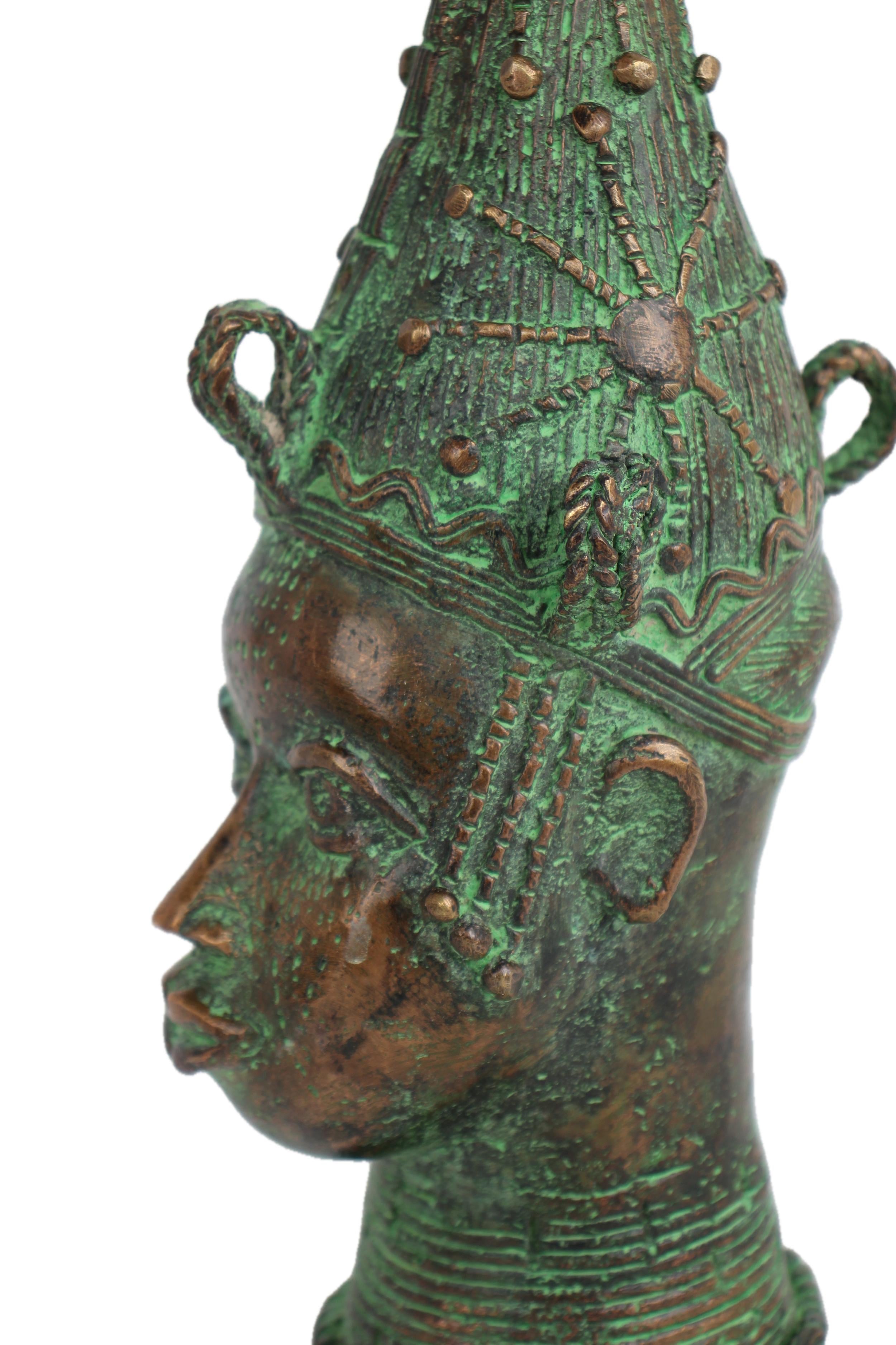 Yoruba Tribe Bronze Head Sculpture ~11.0" Tall - New 2025 - West African Artifacts