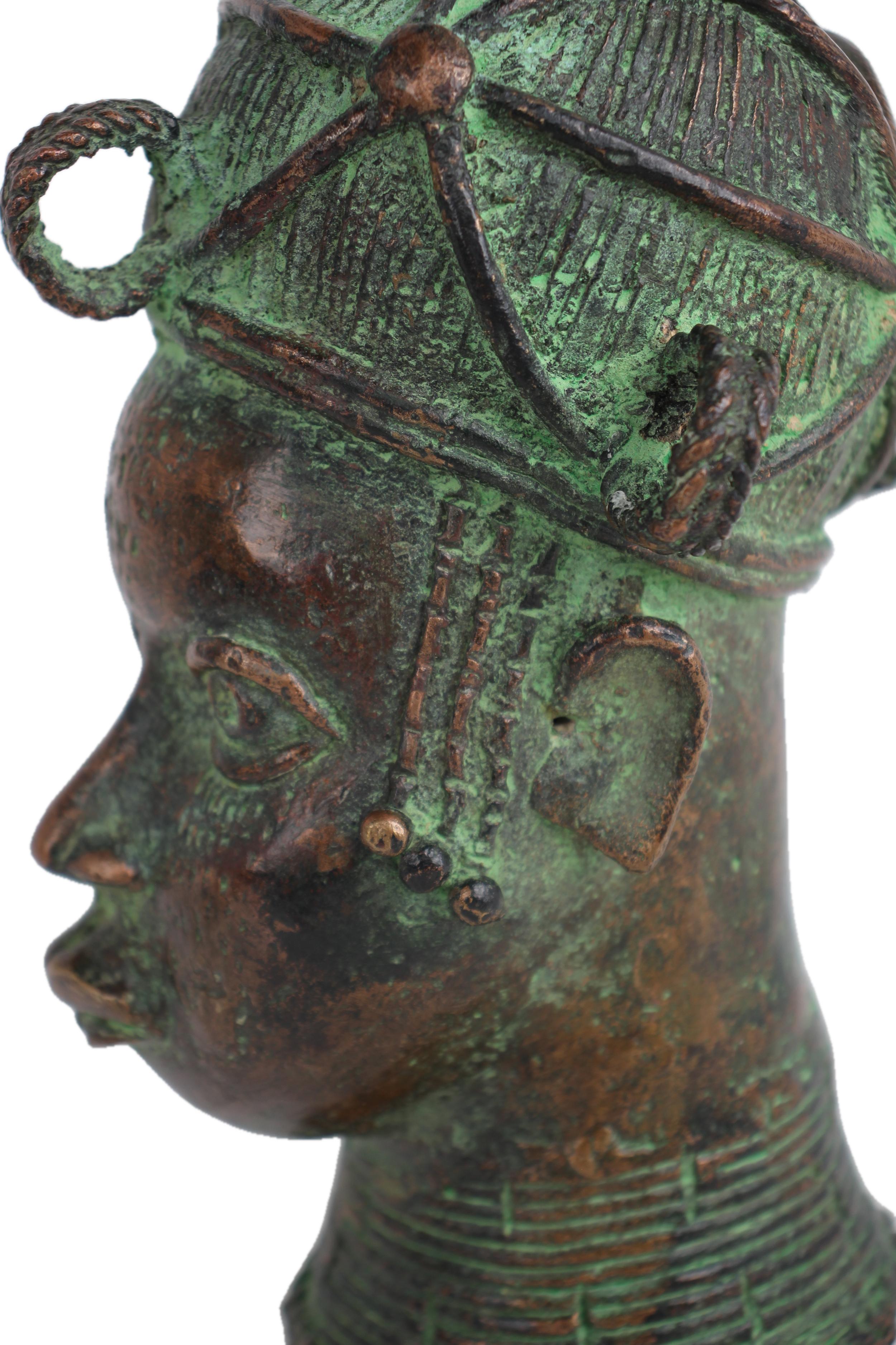 Yoruba Tribe Bronze Head Sculpture ~9.8" Tall - New 2025 - West African Artifacts