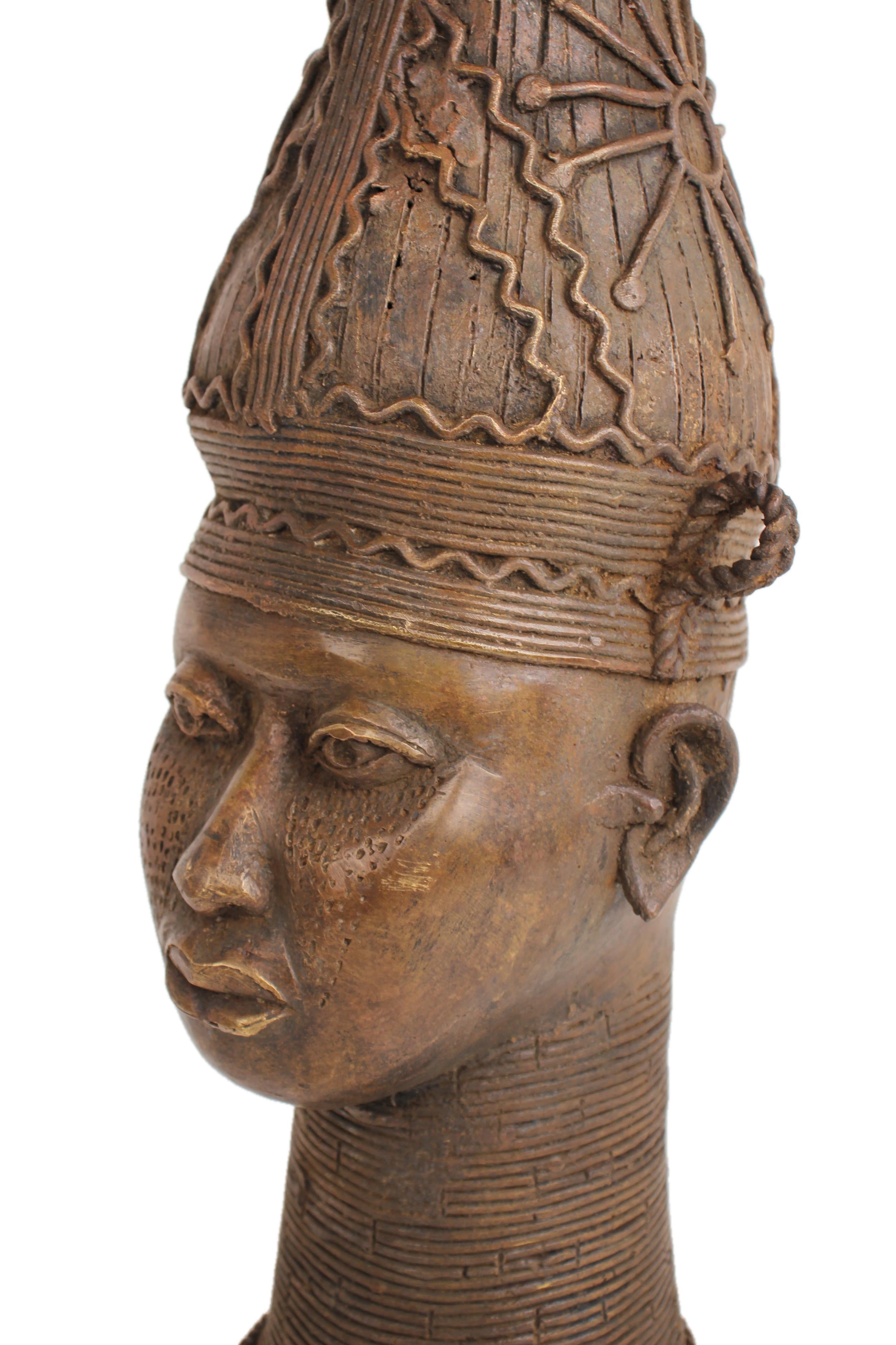 Yoruba Tribe Ife Bronze Head Sculpture ~24.8" Tall - New 2025 - West African Artifacts