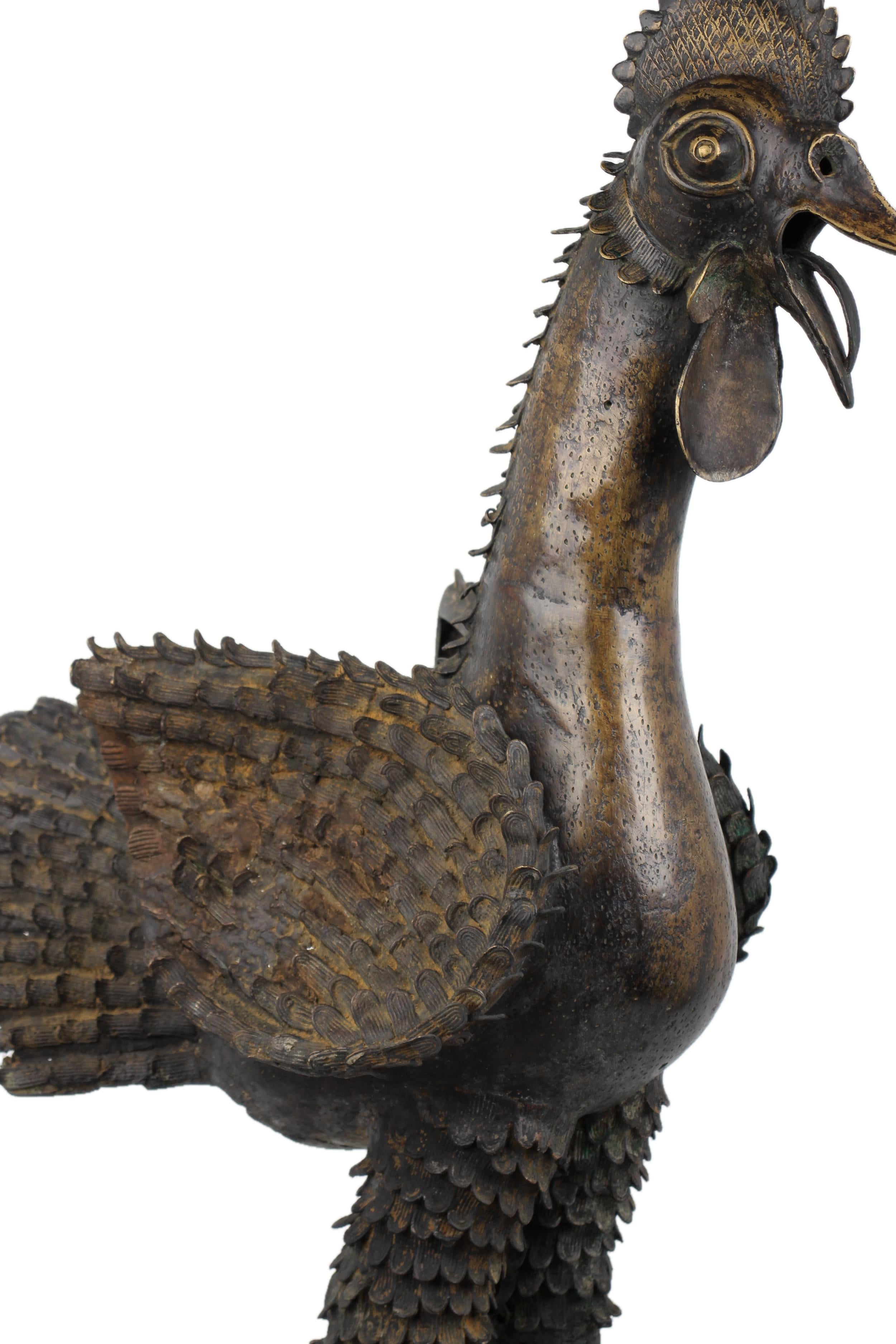 Yoruba Tribe Bronze Chicken ~51.6" Tall - New 2025 - West African Artifacts