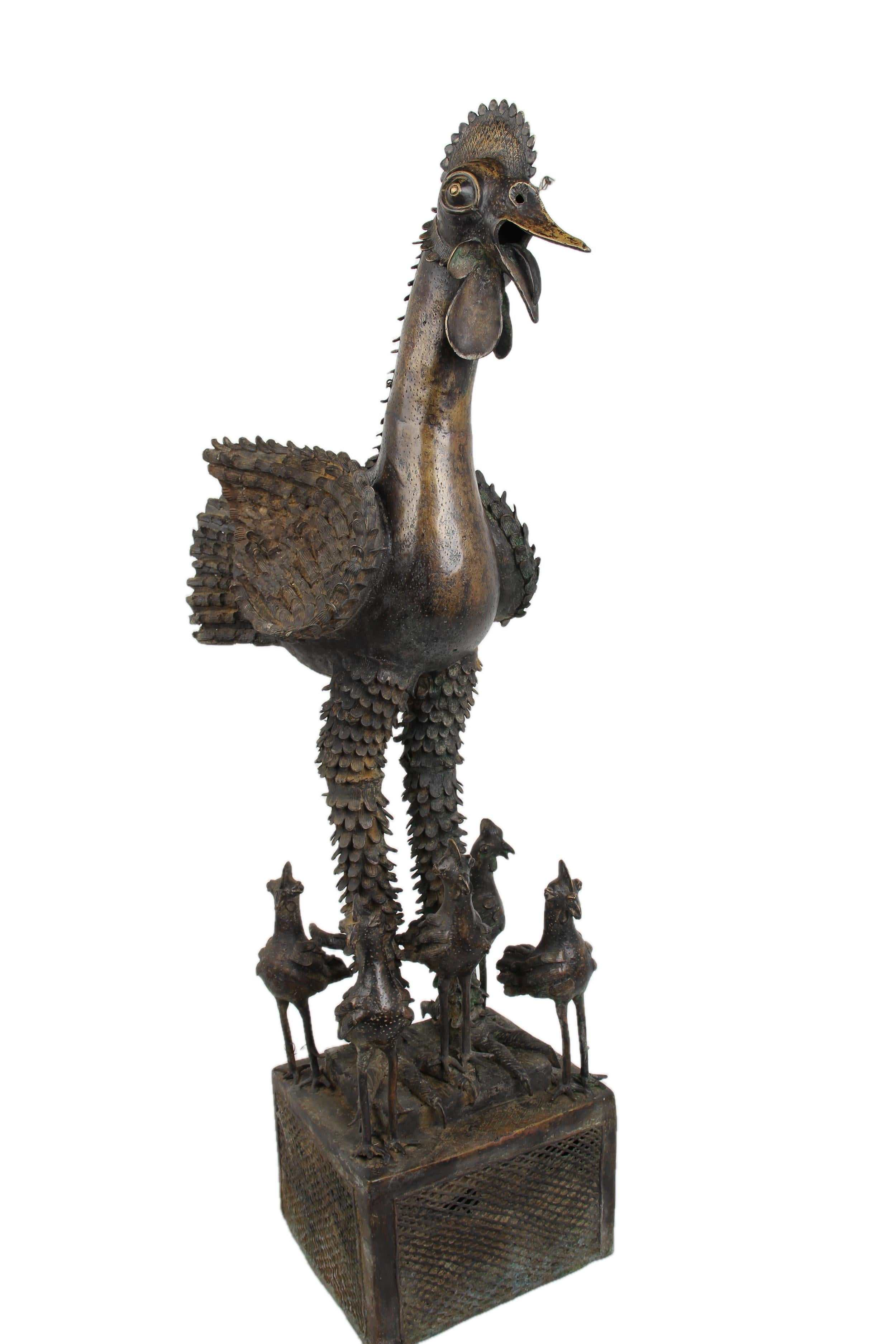 Yoruba Tribe Bronze Chicken ~51.6" Tall - New 2025 - West African Artifacts