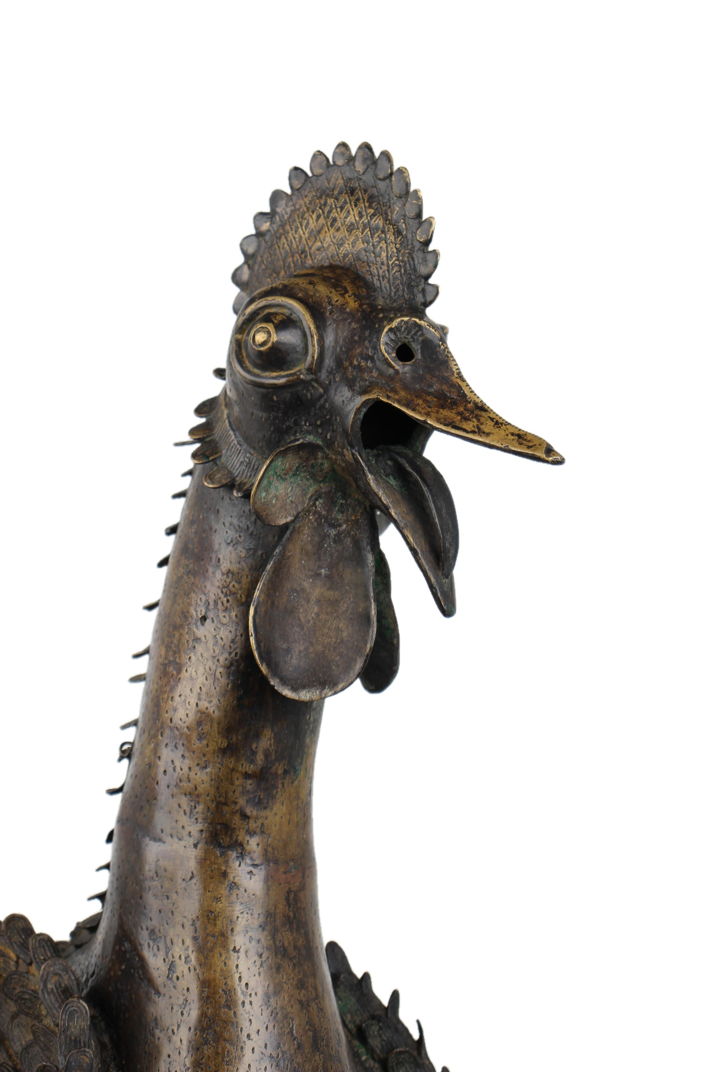 Yoruba Tribe Bronze Chicken ~51.6" Tall - New 2025 - West African Artifacts