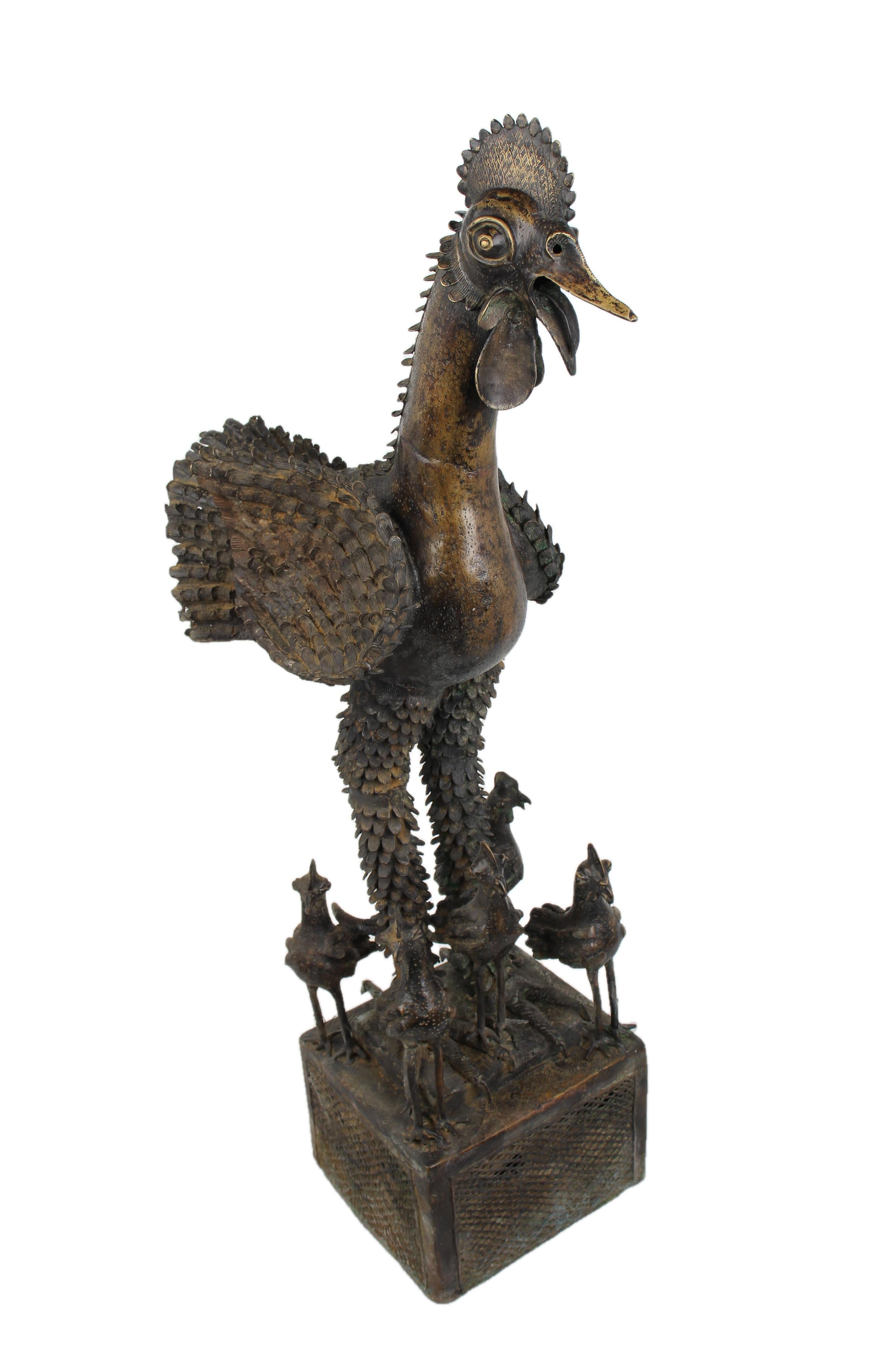 Yoruba Tribe Bronze Chicken ~51.6" Tall - New 2025 - West African Artifacts