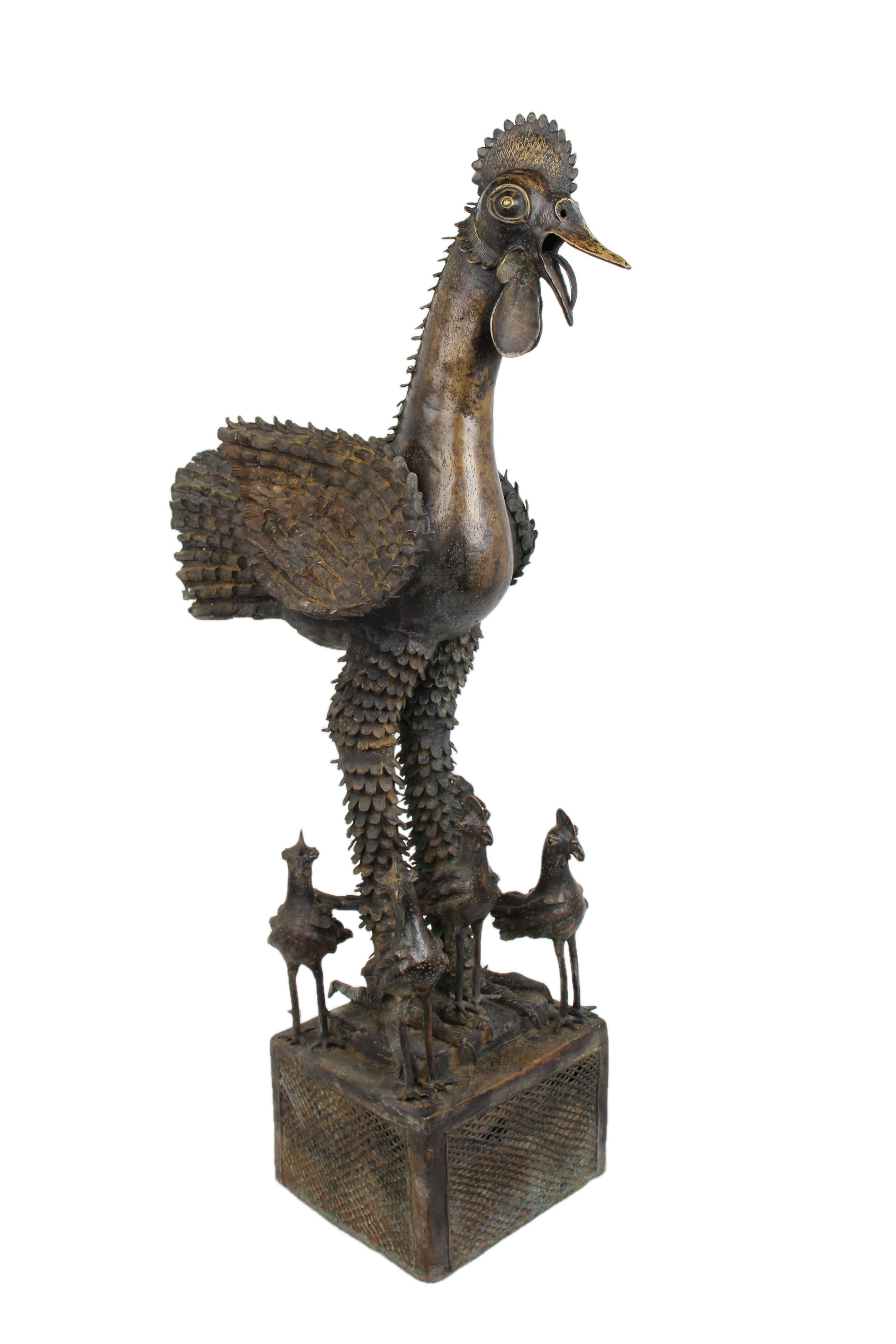 Yoruba Tribe Bronze Chicken ~51.6" Tall - New 2025 - West African Artifacts