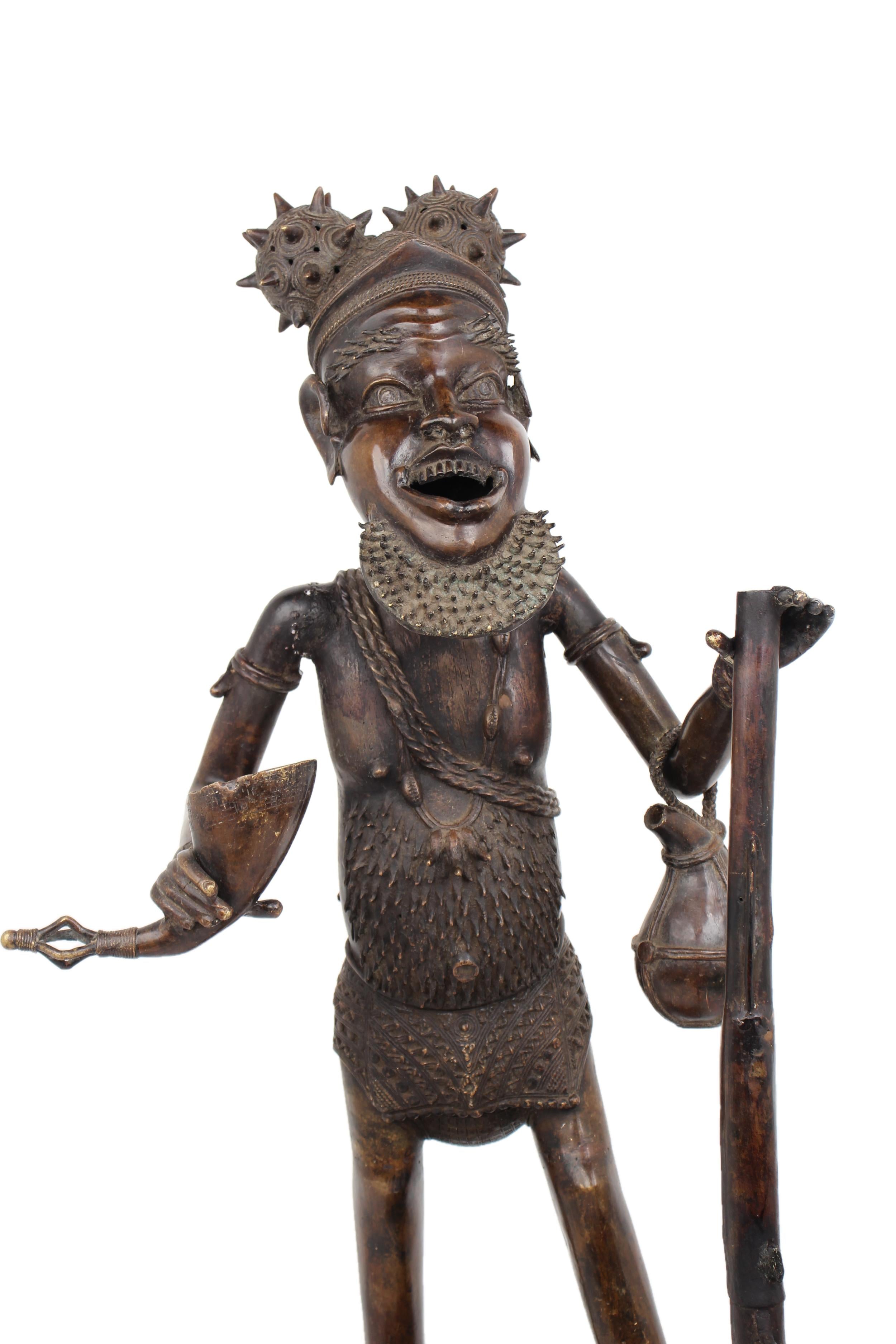 Bamileke Tribe Warriors Bronze Male Statues ~41.7" Tall - New 2025