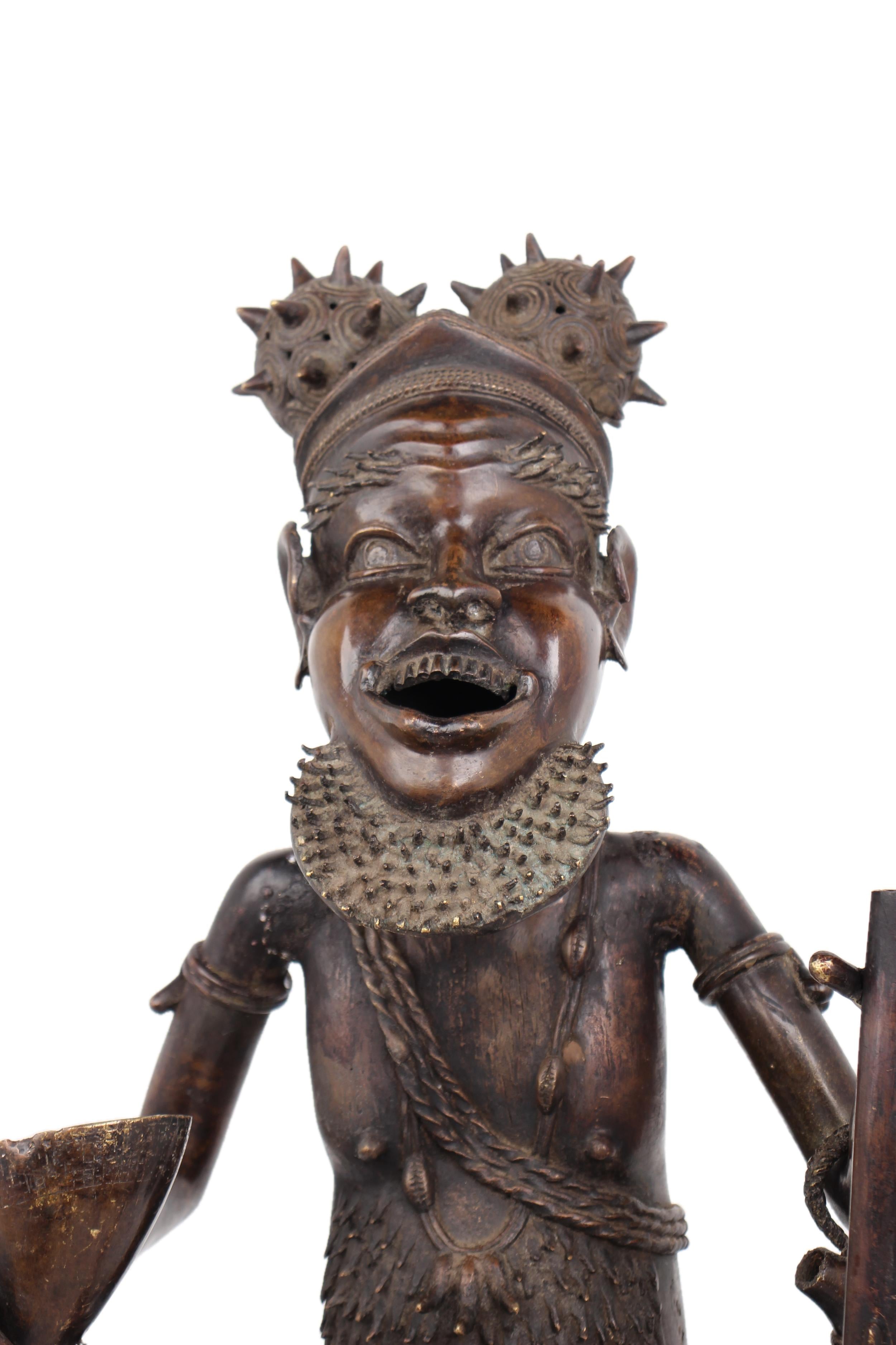 Bamileke Tribe Warriors Bronze Male Statues ~41.7" Tall - New 2025 - West African Artifacts