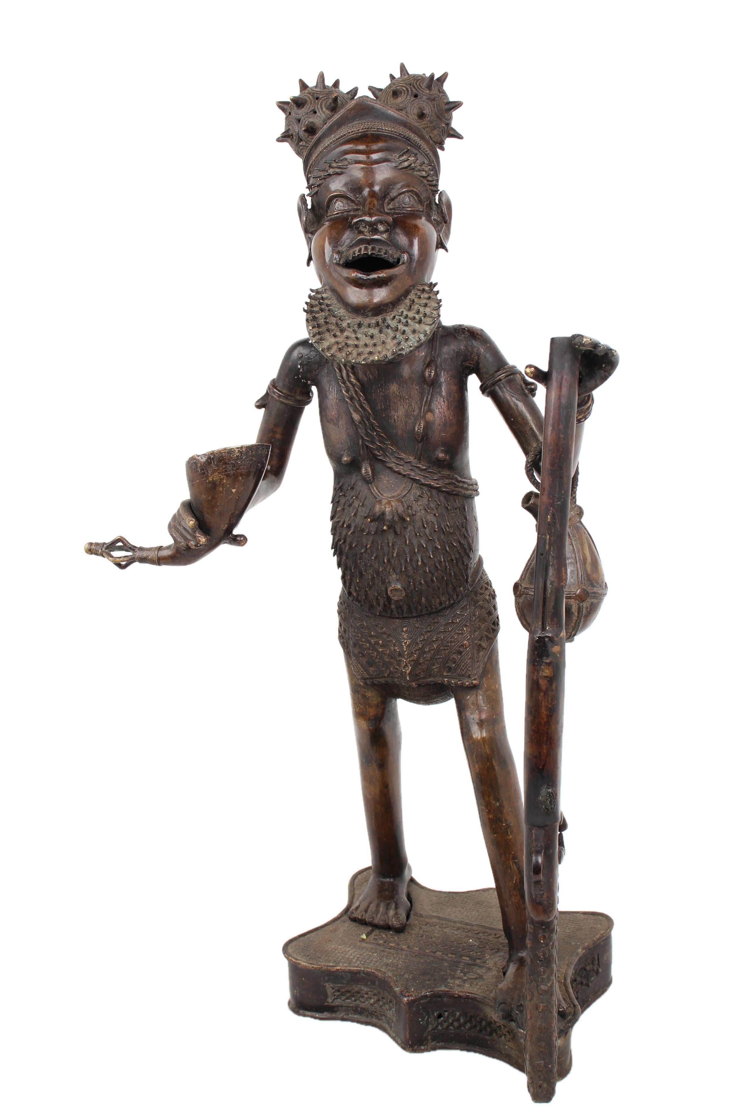 Bamileke Tribe Warriors Bronze Male Statues ~41.7" Tall - New 2025 - West African Artifacts