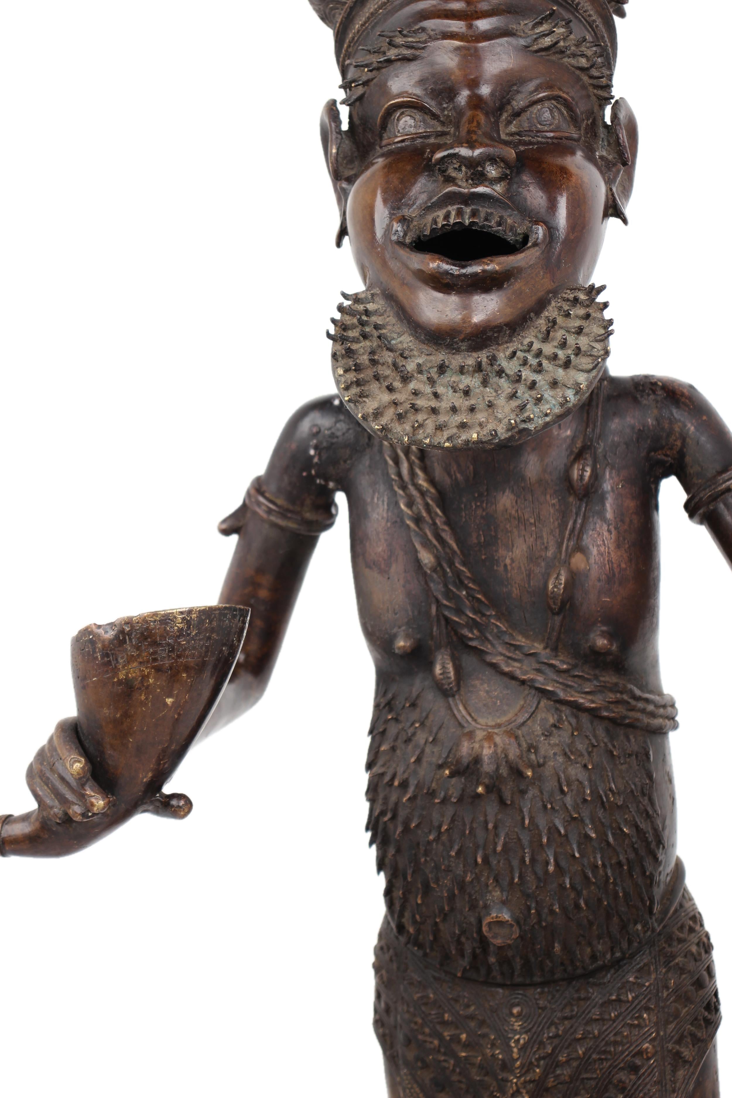 Bamileke Tribe Warriors Bronze Male Statues ~41.7" Tall - New 2025 - West African Artifacts