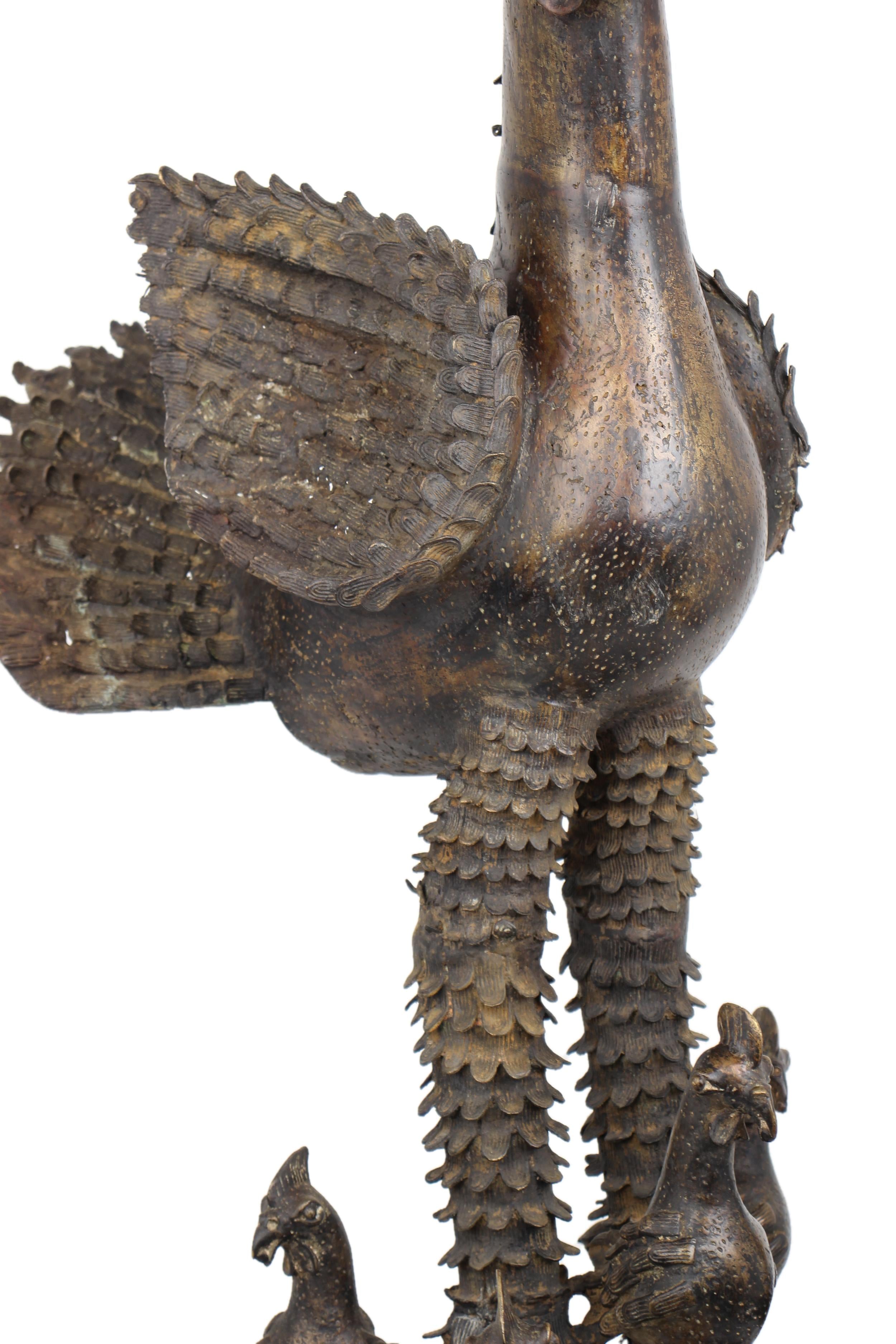 Yoruba Tribe Bronze Chicken ~51.6" Tall - New 2025 - West African Artifacts