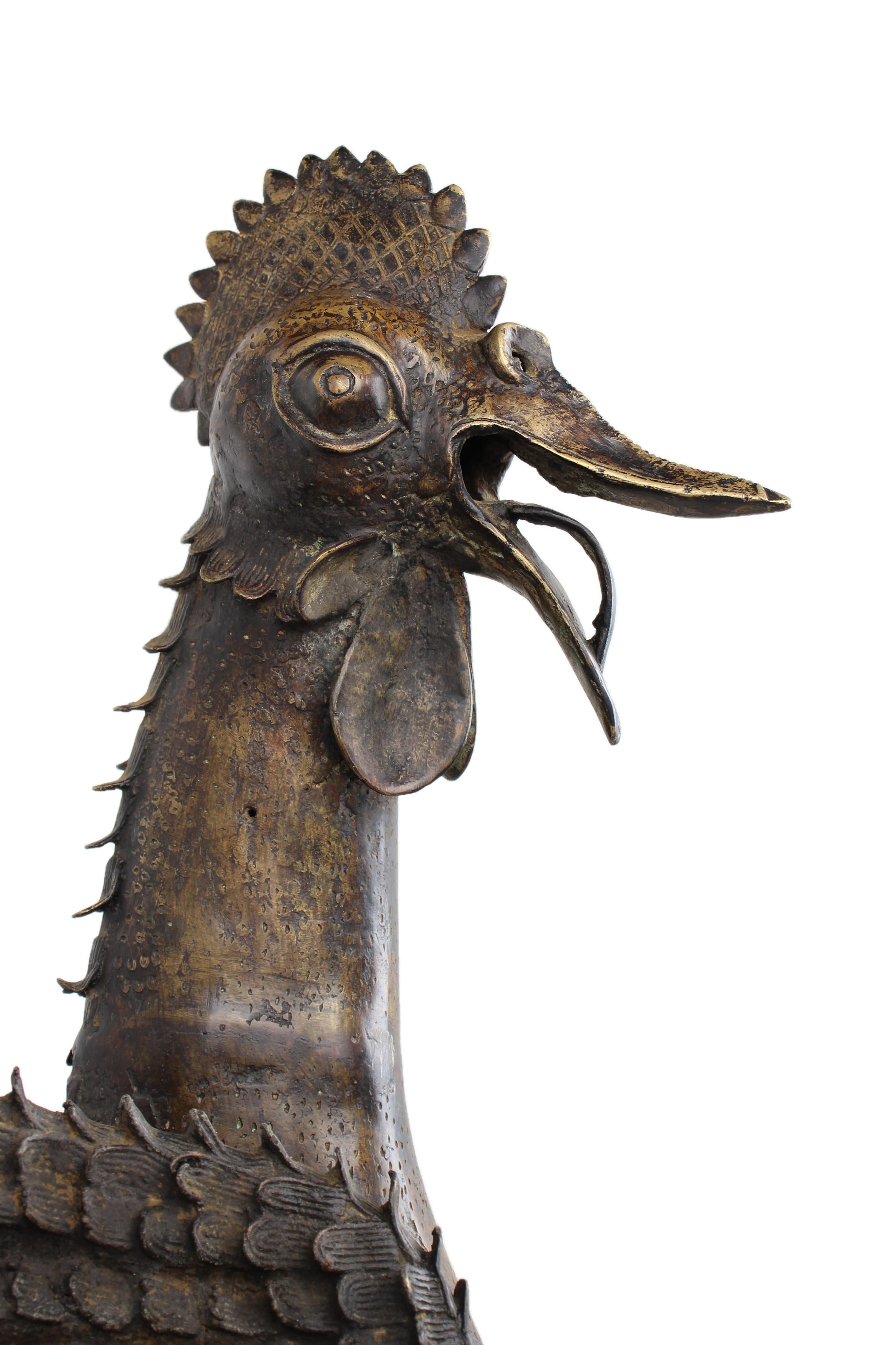 Yoruba Tribe Bronze Chicken ~51.6" Tall - New 2025 - West African Artifacts