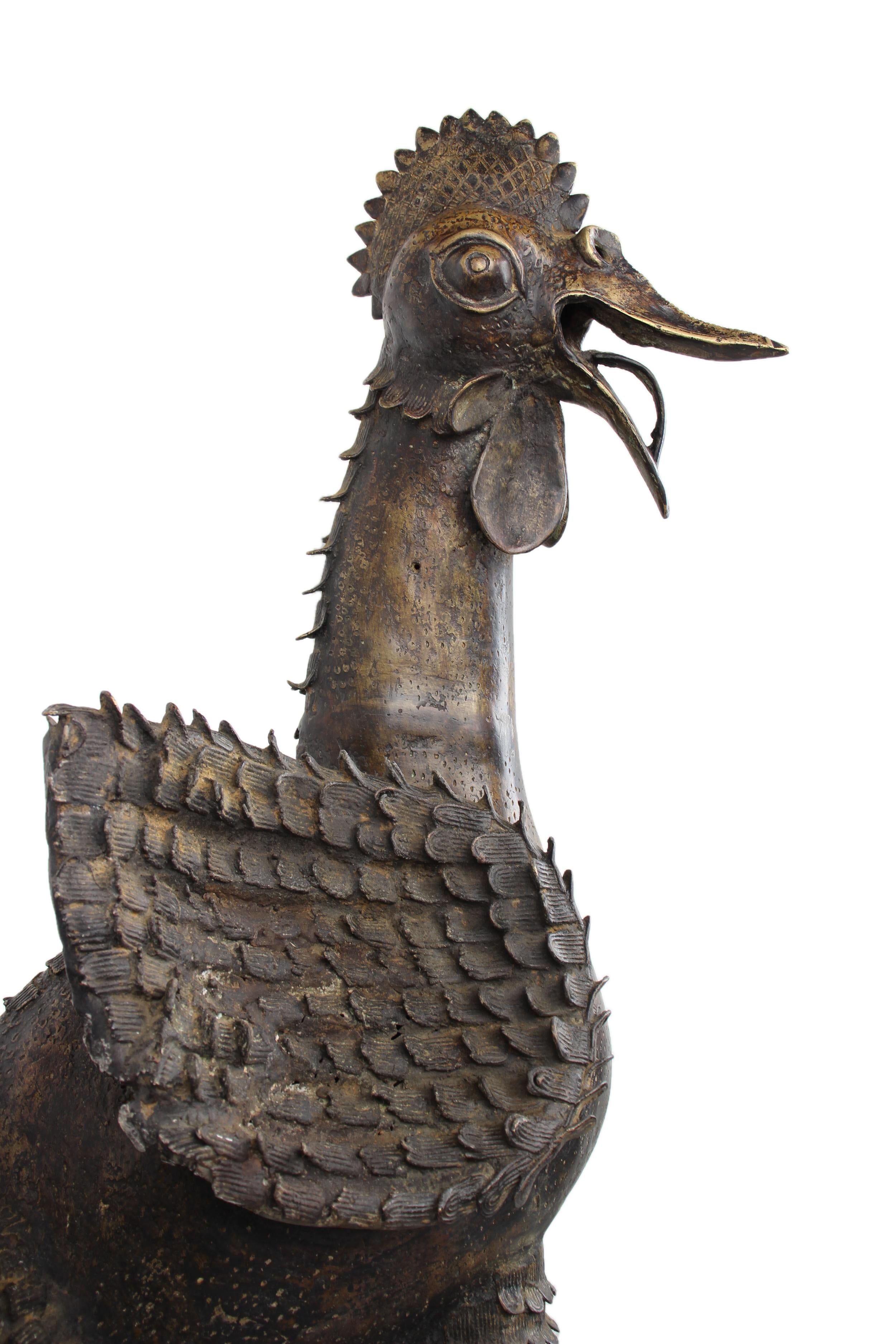 Yoruba Tribe Bronze Chicken ~51.6" Tall - New 2025 - West African Artifacts