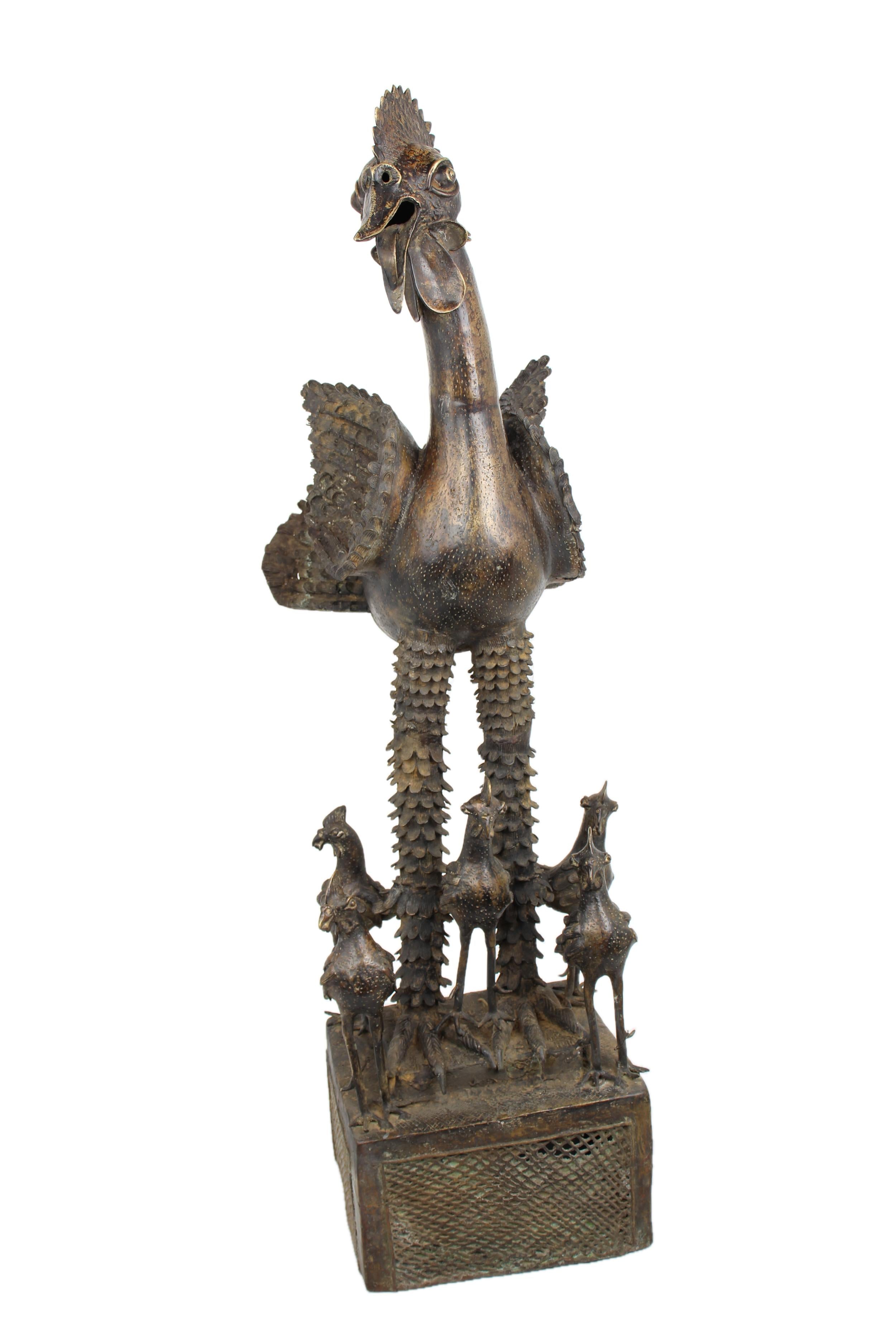 Yoruba Tribe Bronze Chicken ~51.6" Tall - New 2025 - West African Artifacts