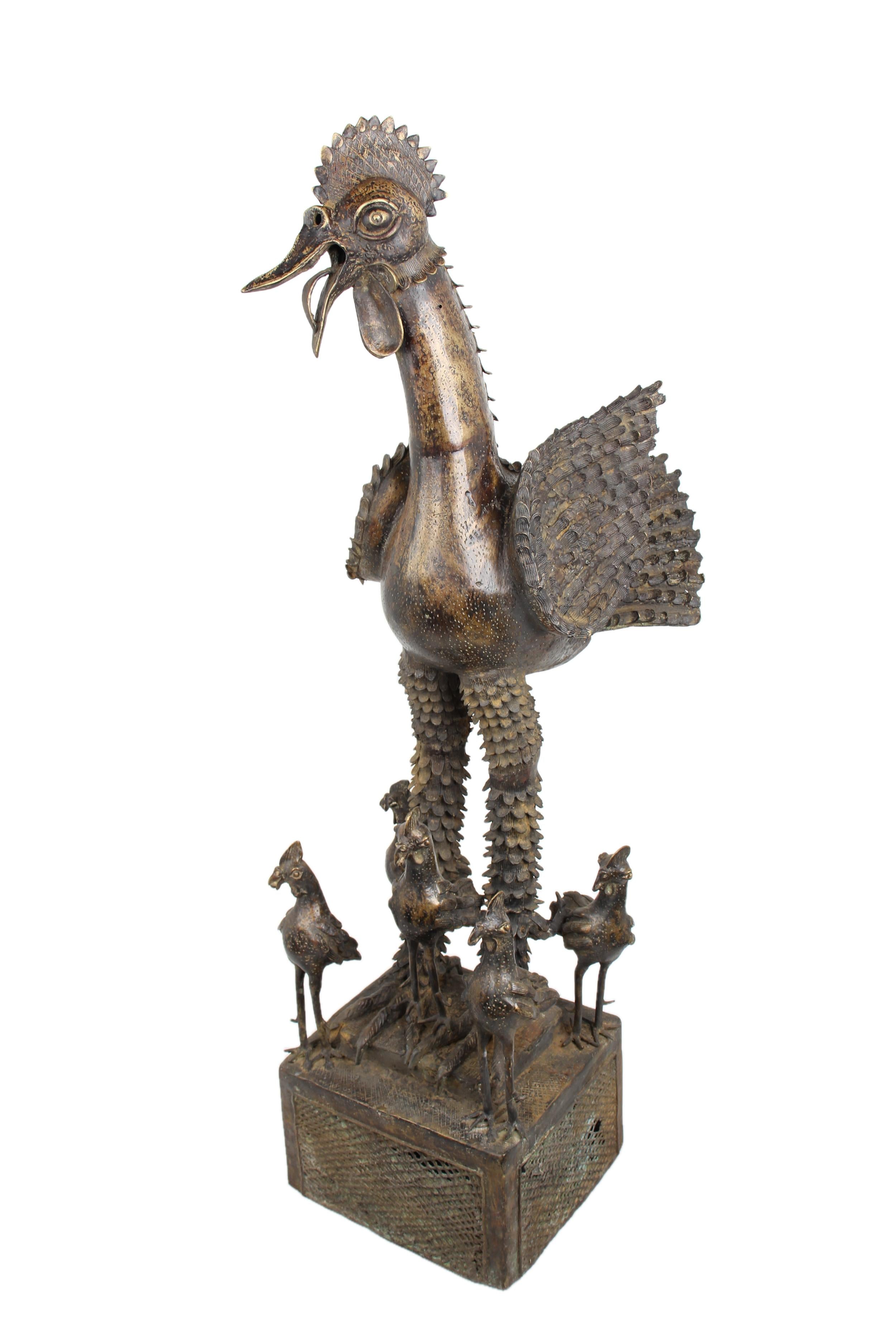 Yoruba Tribe Bronze Chicken ~51.6" Tall - New 2025 - West African Artifacts