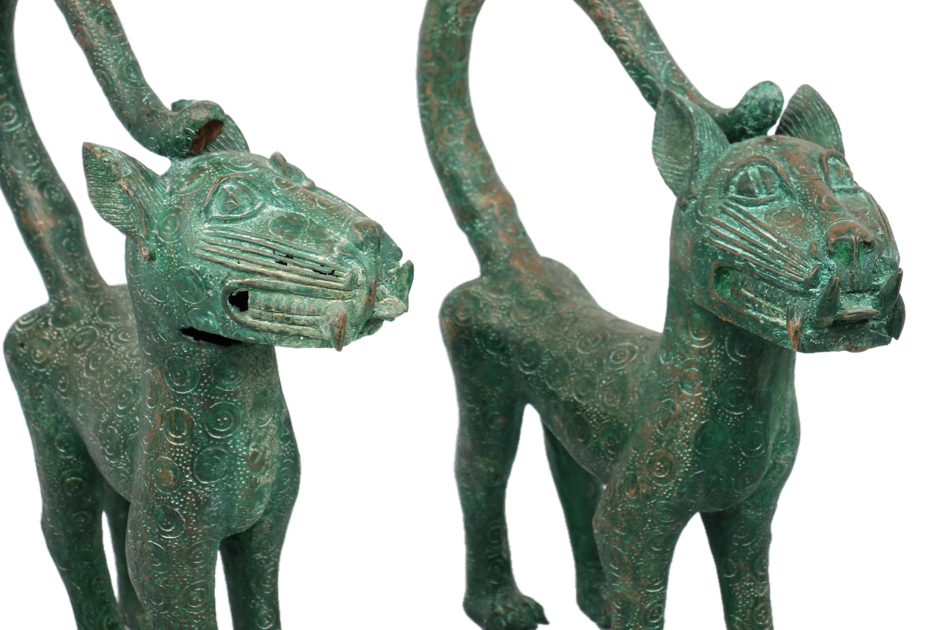 Edo Tribe Benin Bronze Leopard ~15.4" Tall - New 2025 - West African Artifacts