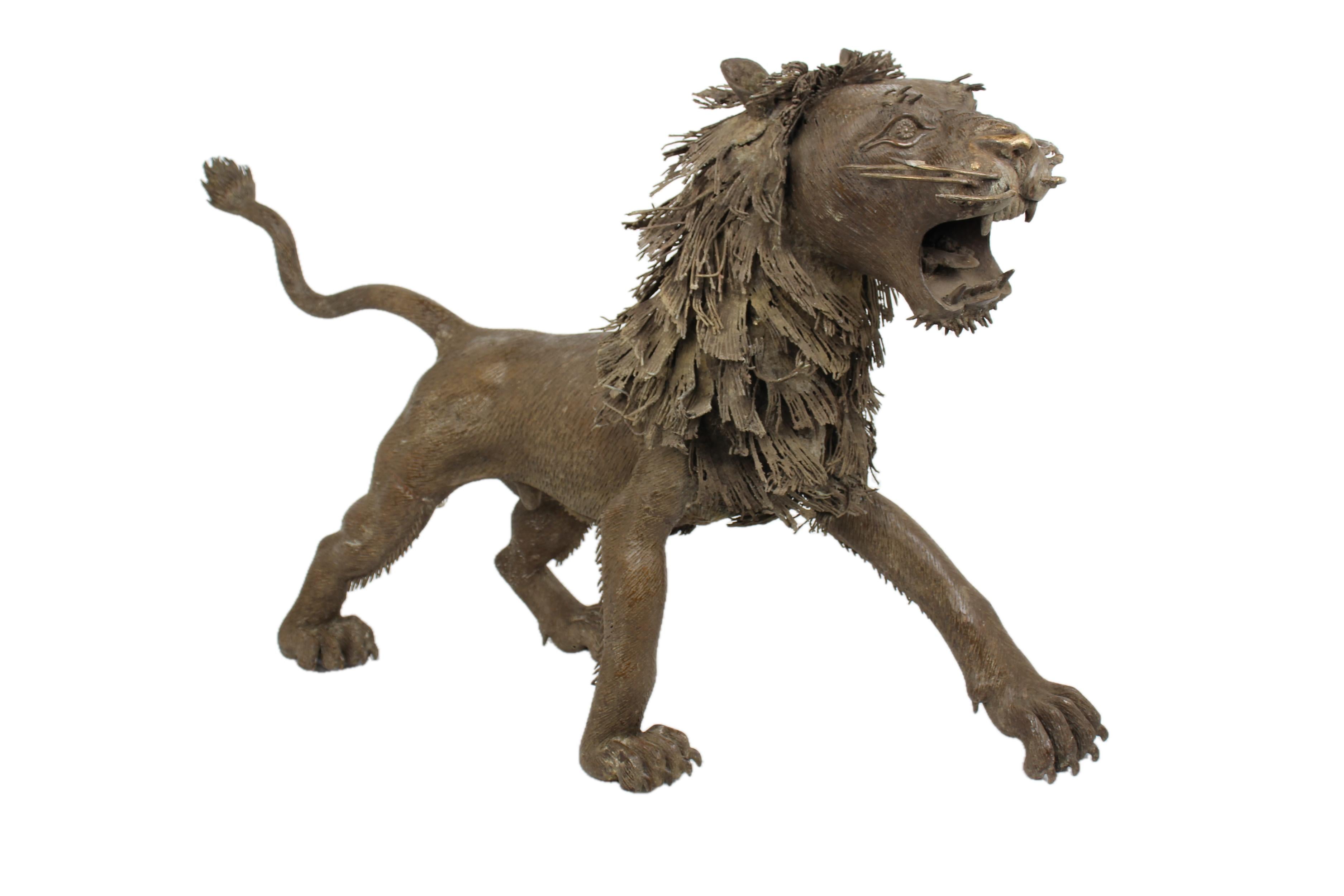 Bamileke Tribe Bronze Lion ~31.5" Tall - New 2025