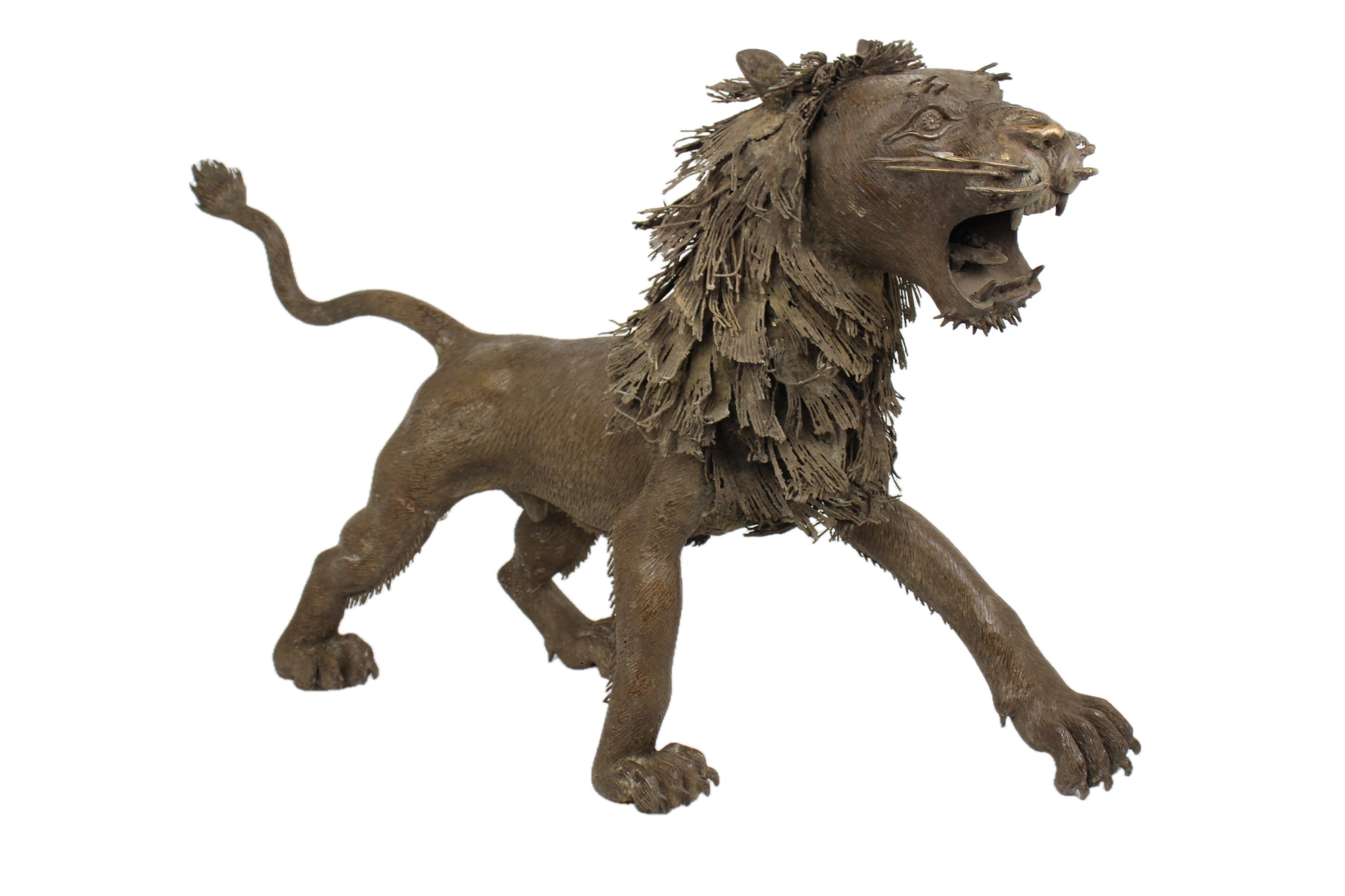 Bamileke Tribe Bronze Lion ~31.5" Tall - New 2025 - West African Artifacts