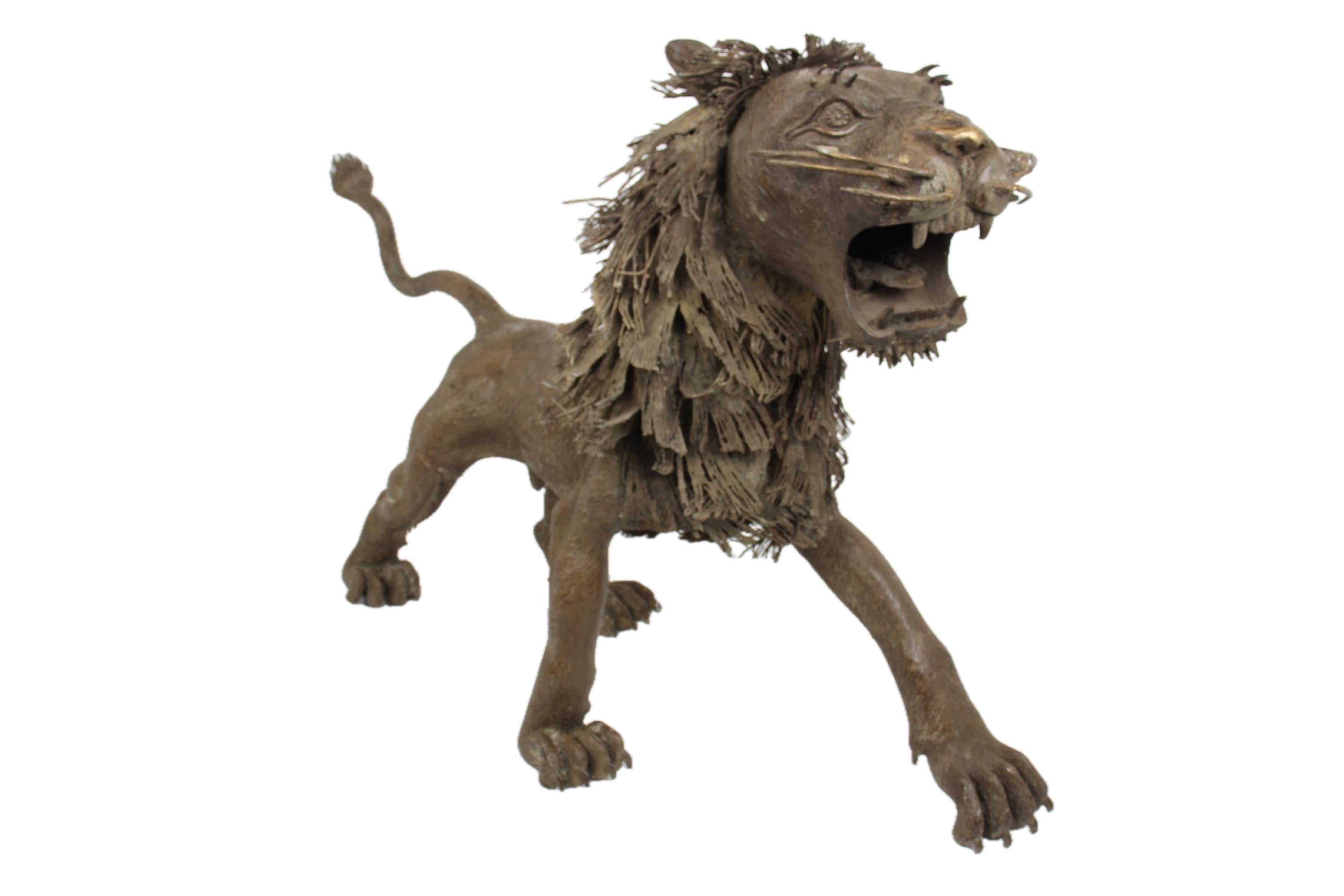 Bamileke Tribe Bronze Lion ~31.5" Tall - New 2025 - West African Artifacts