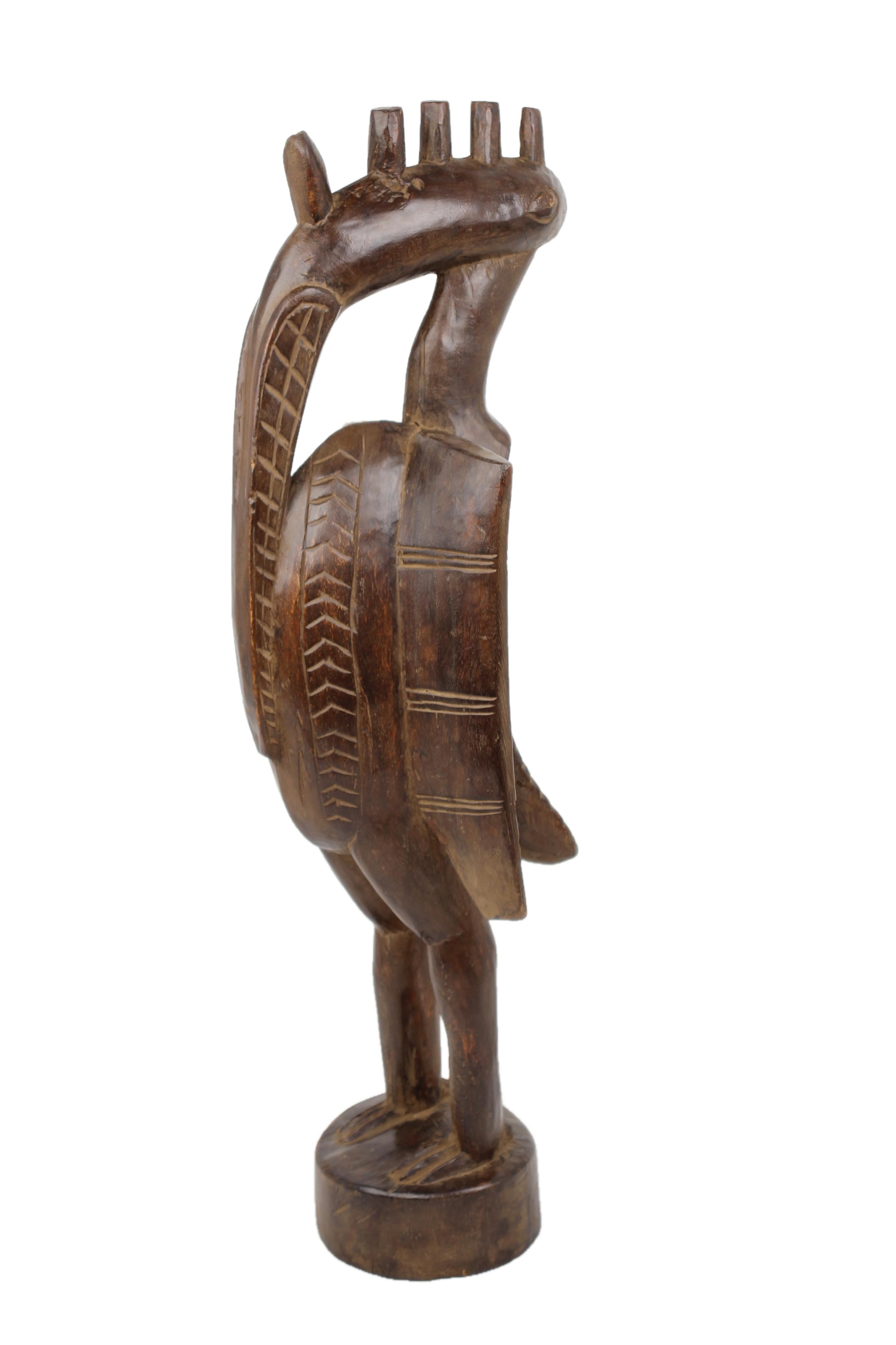 Senufo Tribe Wooden Bird ~28.7" Tall - New 2025 - West African Artifacts