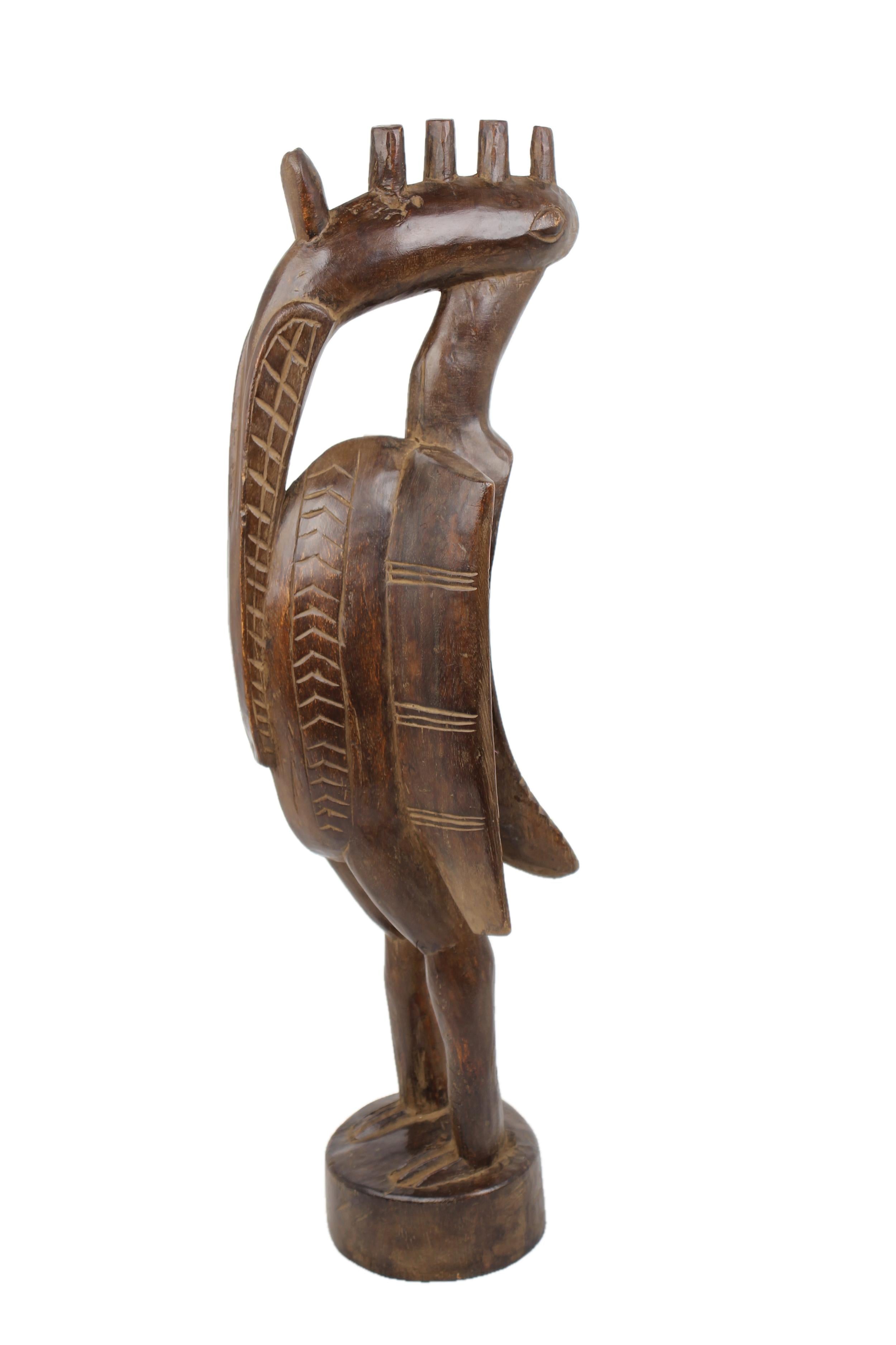 Senufo Tribe Wooden Bird ~28.7" Tall - New 2025 - West African Artifacts