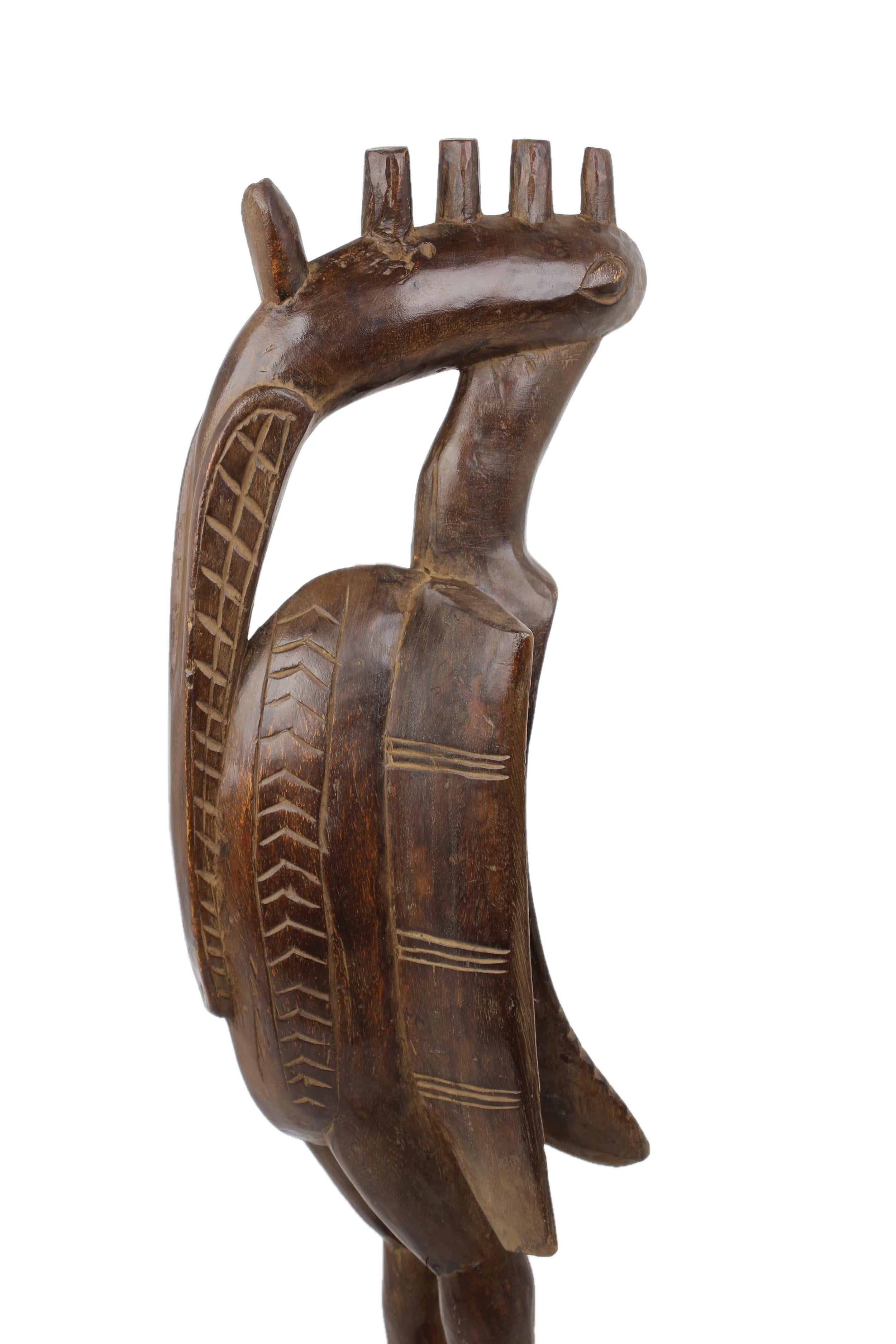 Senufo Tribe Wooden Bird ~28.7" Tall - New 2025 - West African Artifacts