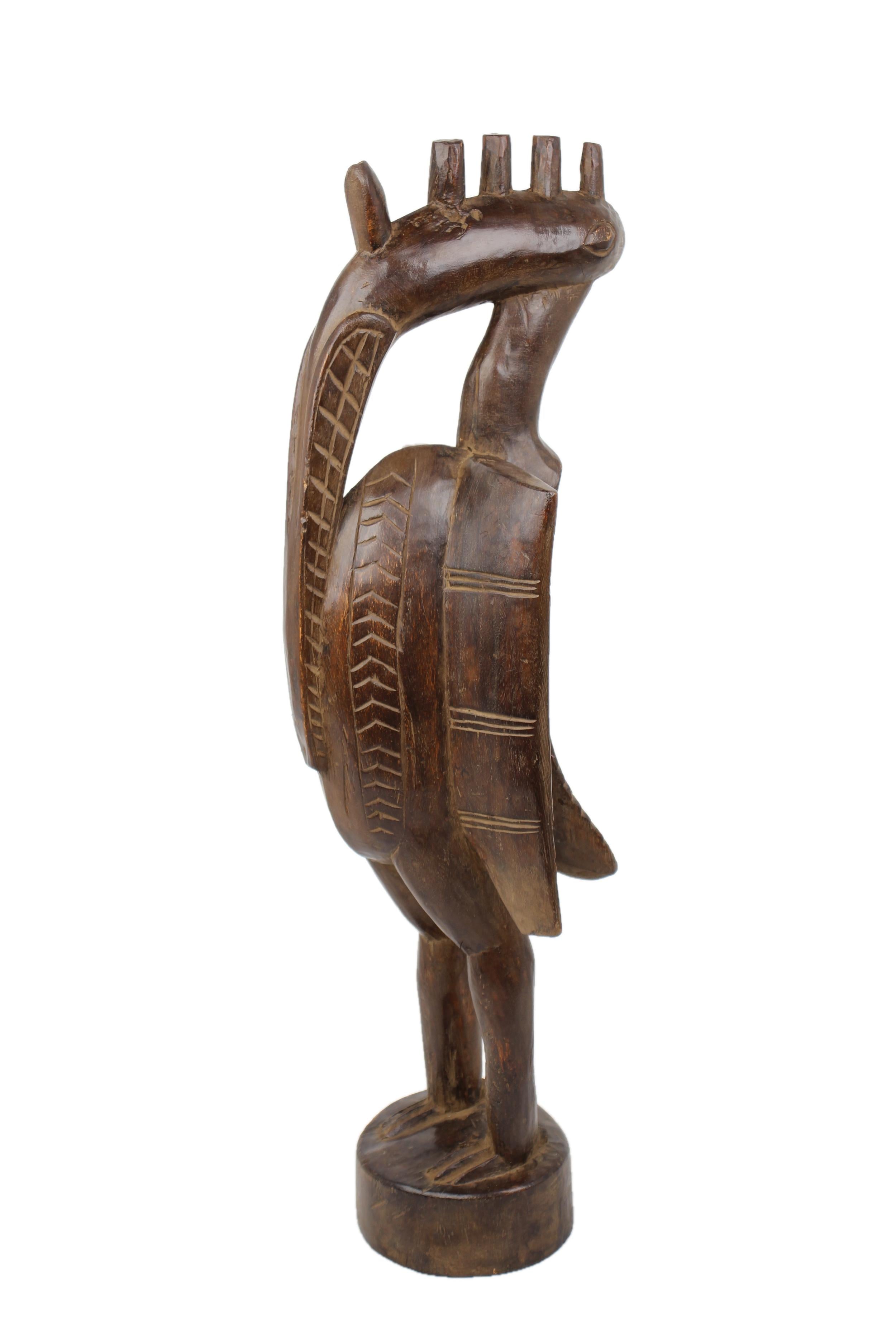 Senufo Tribe Wooden Bird ~28.7" Tall - New 2025 - West African Artifacts