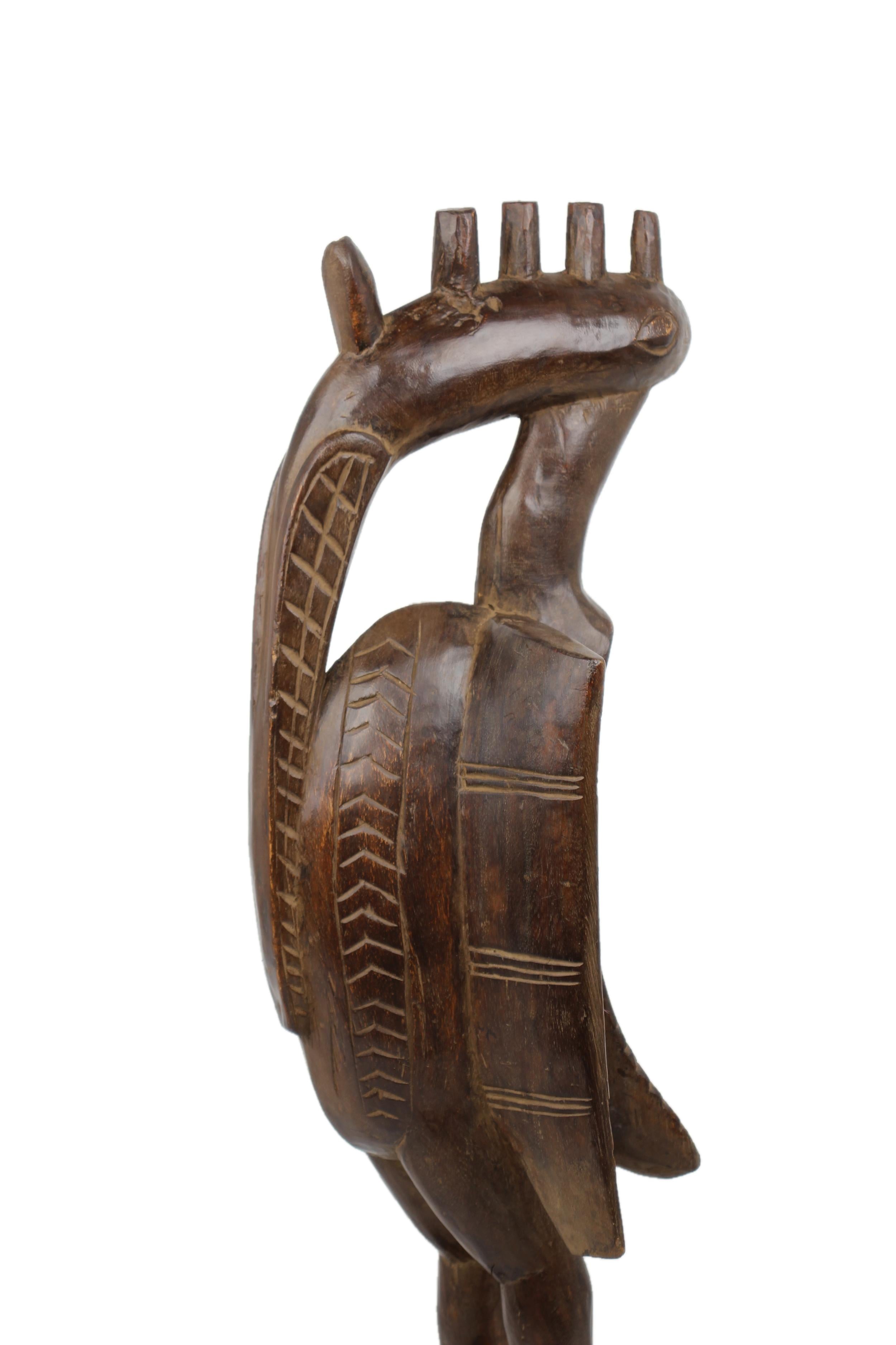 Senufo Tribe Wooden Bird ~28.7" Tall - New 2025 - West African Artifacts
