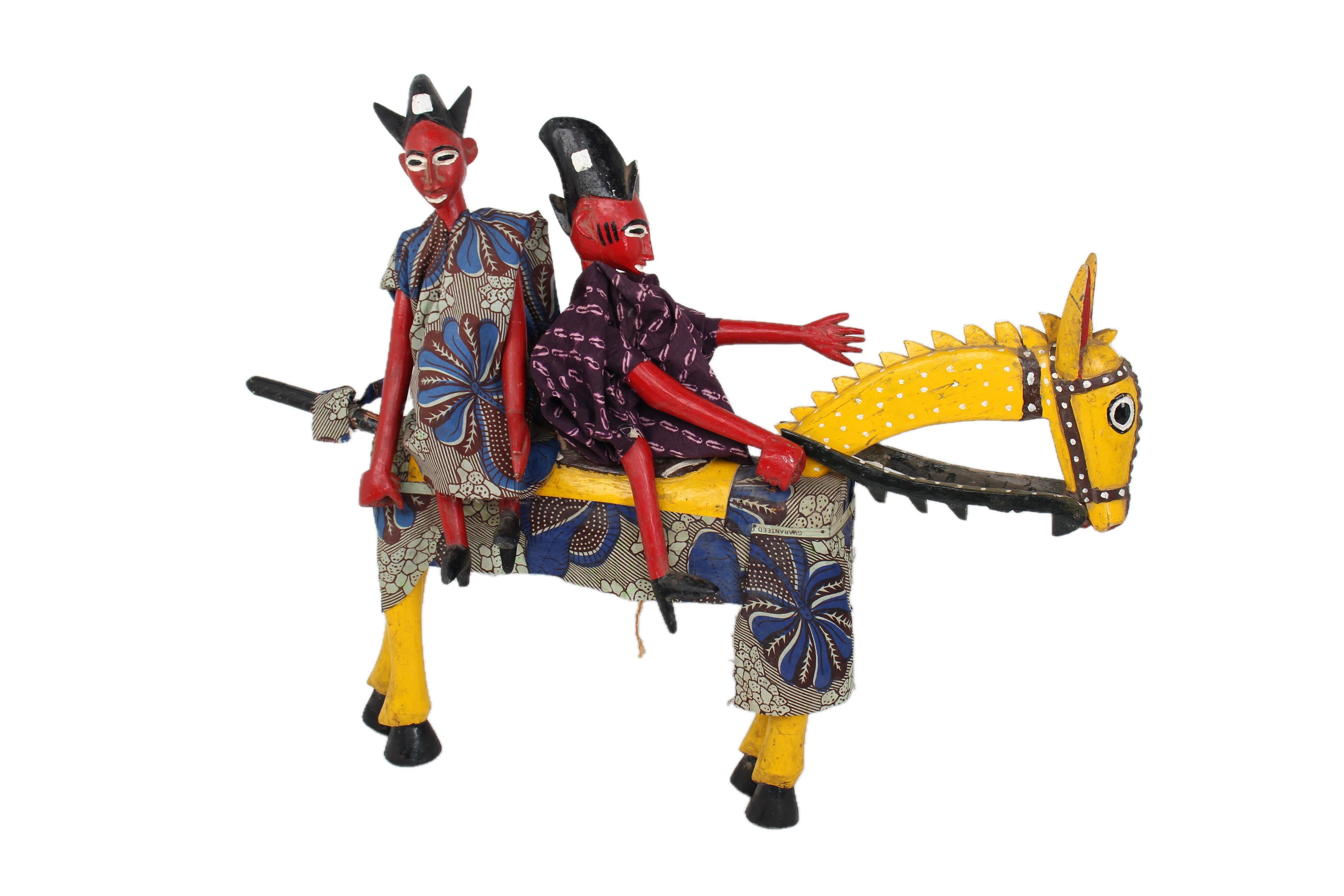 Dogon Tribe Painted Horsemen Sculpture ~34.3" Tall - New 2025