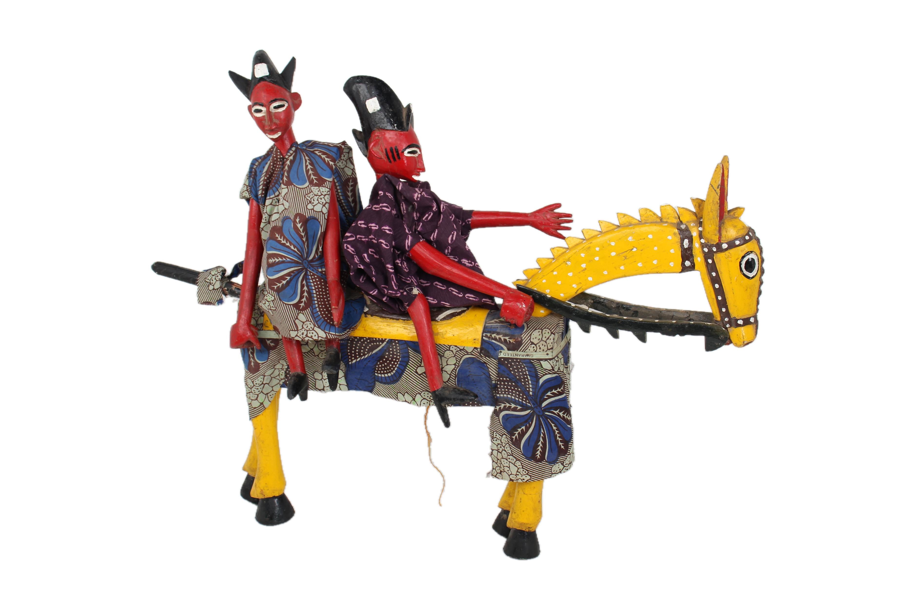 Dogon Tribe Painted Horsemen Sculpture ~34.3" Tall - New 2025 - West African Artifacts