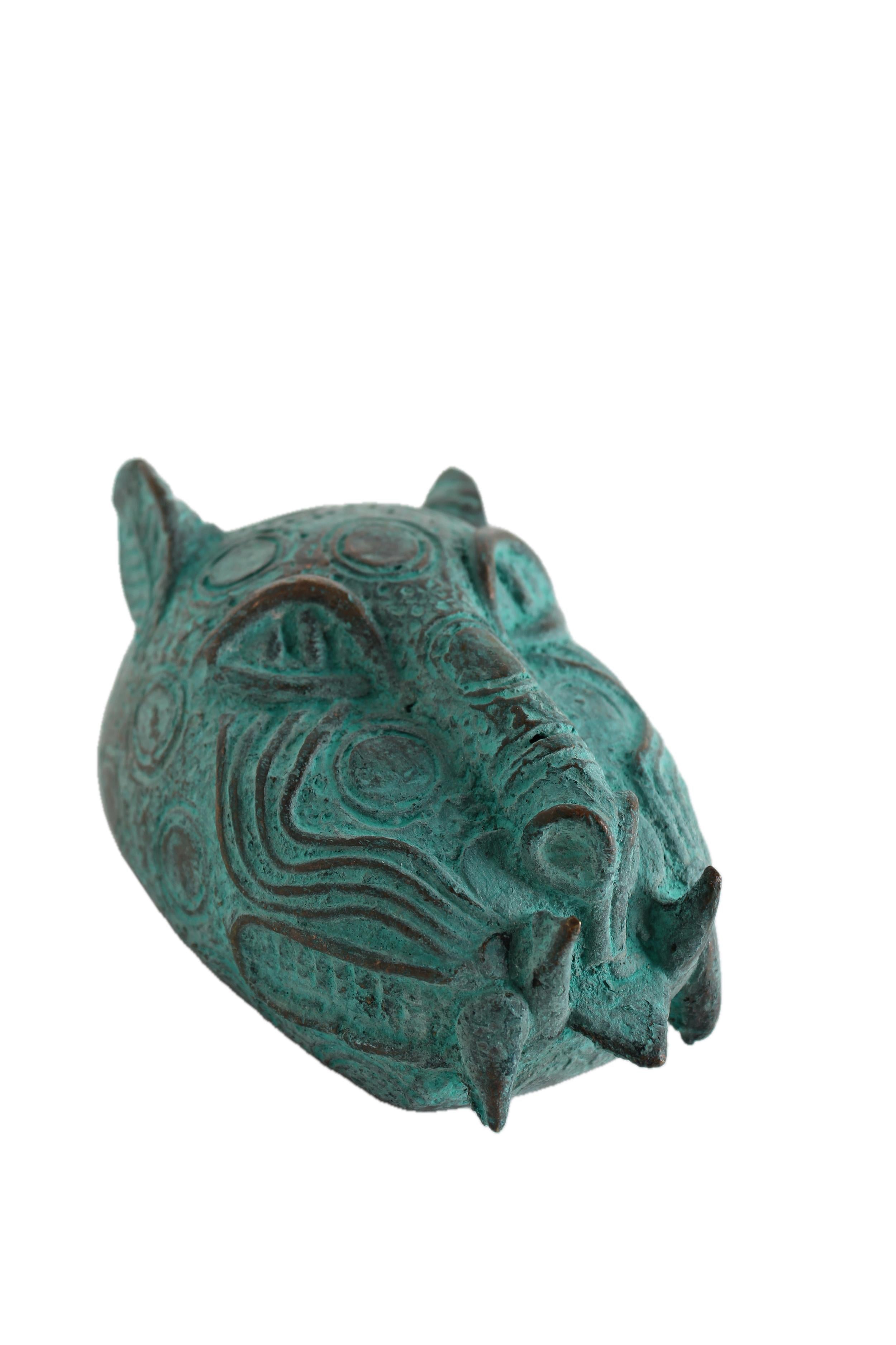 Edo Tribe Benin Bronze Leopard Head ~5.1" Tall - New 2025 - West African Artifacts