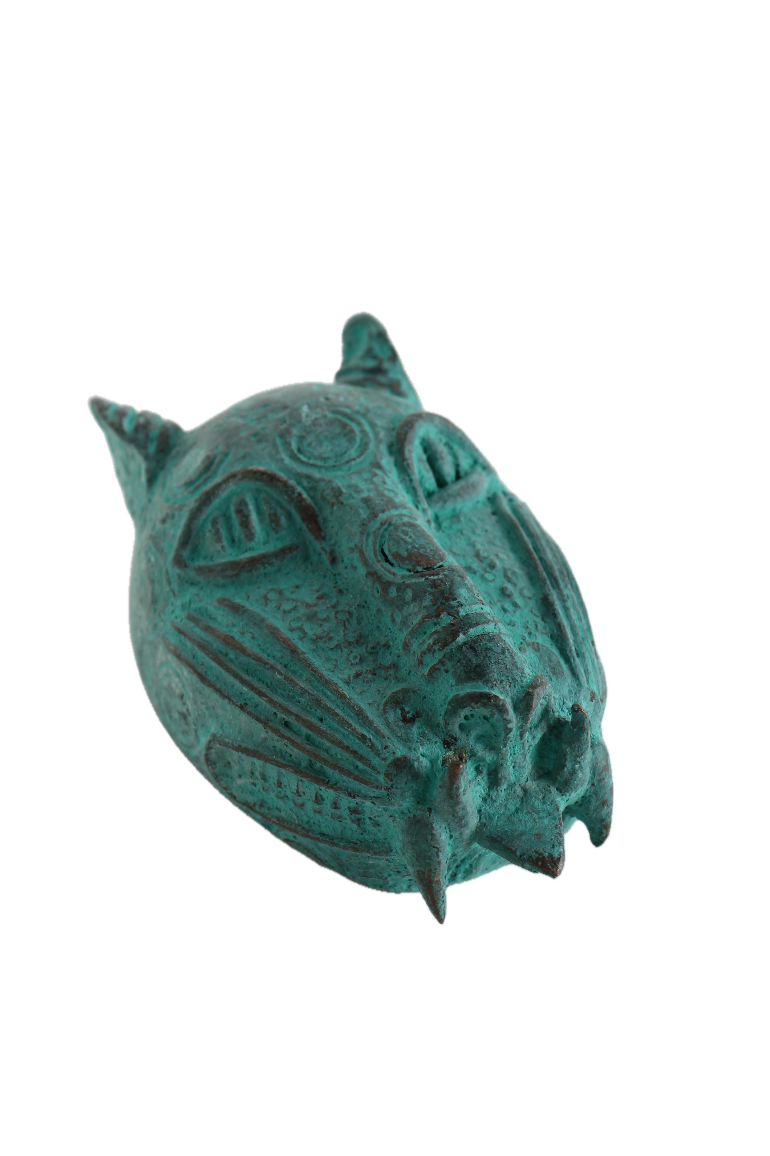 Edo Tribe Benin Bronze Leopard Head ~5.1" Tall - New 2025 - West African Artifacts