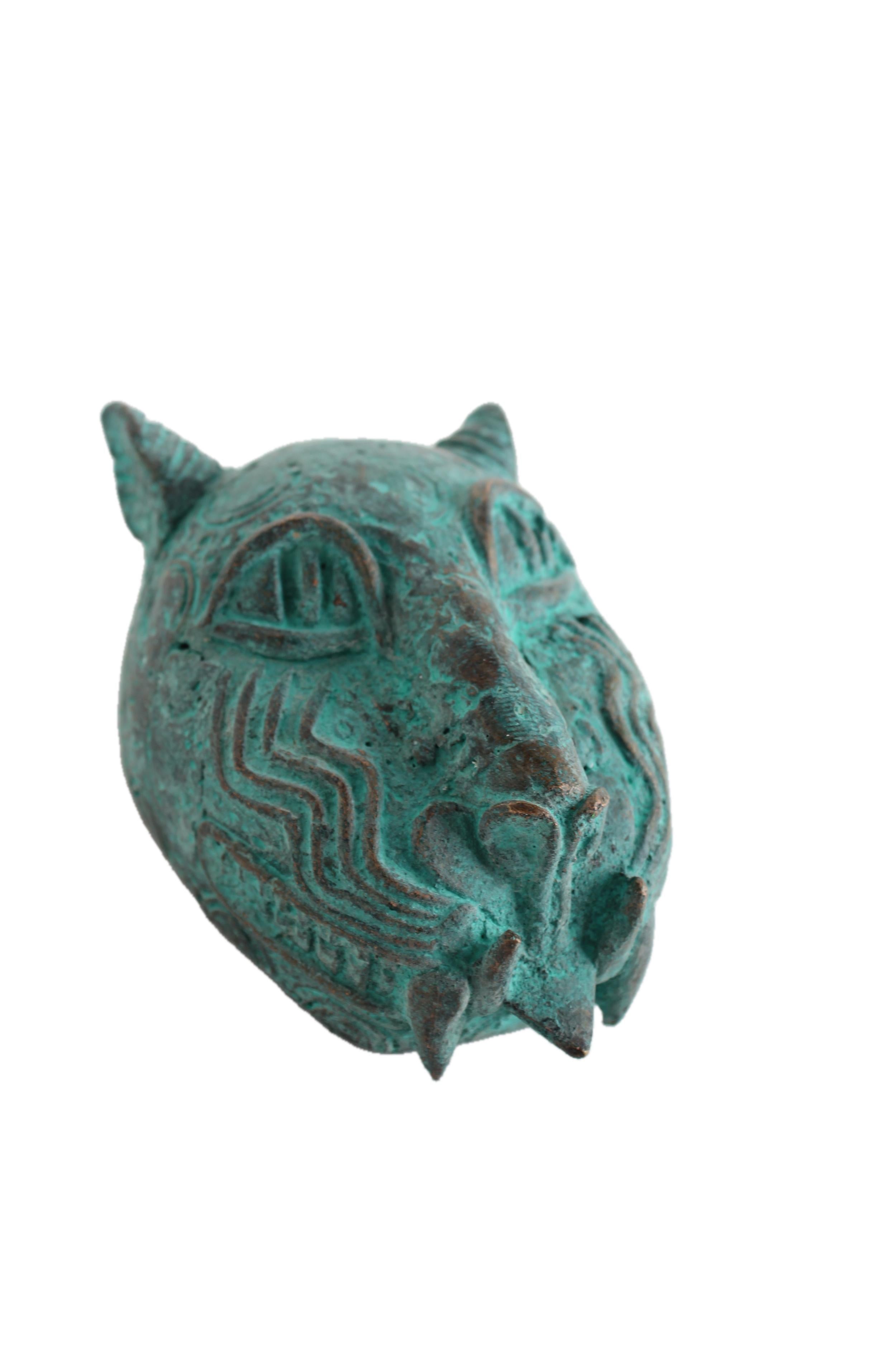 Edo Tribe Benin Bronze Leopard Head ~5.1" Tall - New 2025