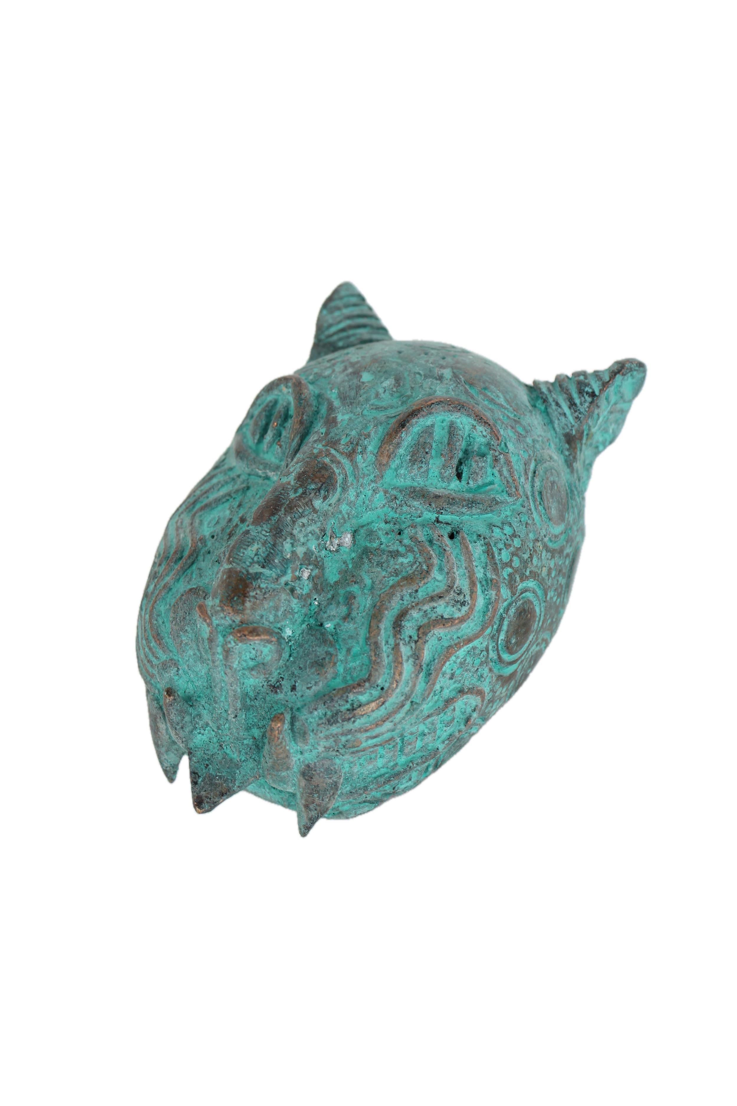 Edo Tribe Benin Bronze Leopard Head ~5.1" Tall - New 2025 - West African Artifacts