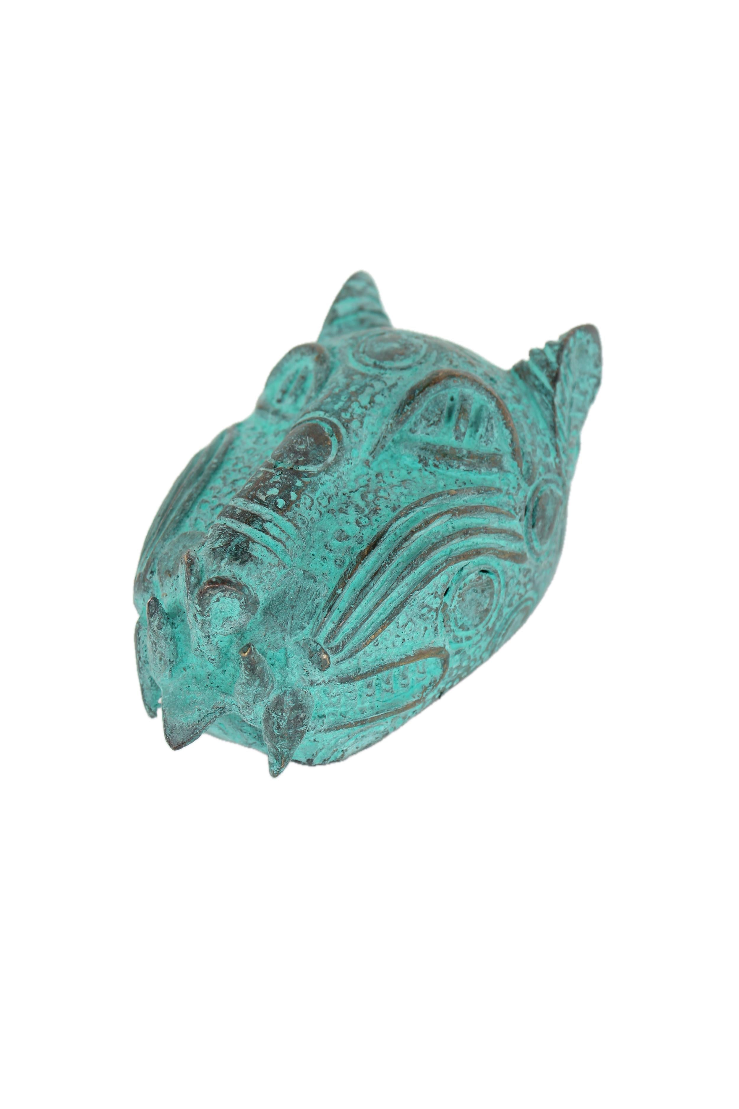 Edo Tribe Benin Bronze Leopard Head ~5.1" Tall - New 2025 - West African Artifacts