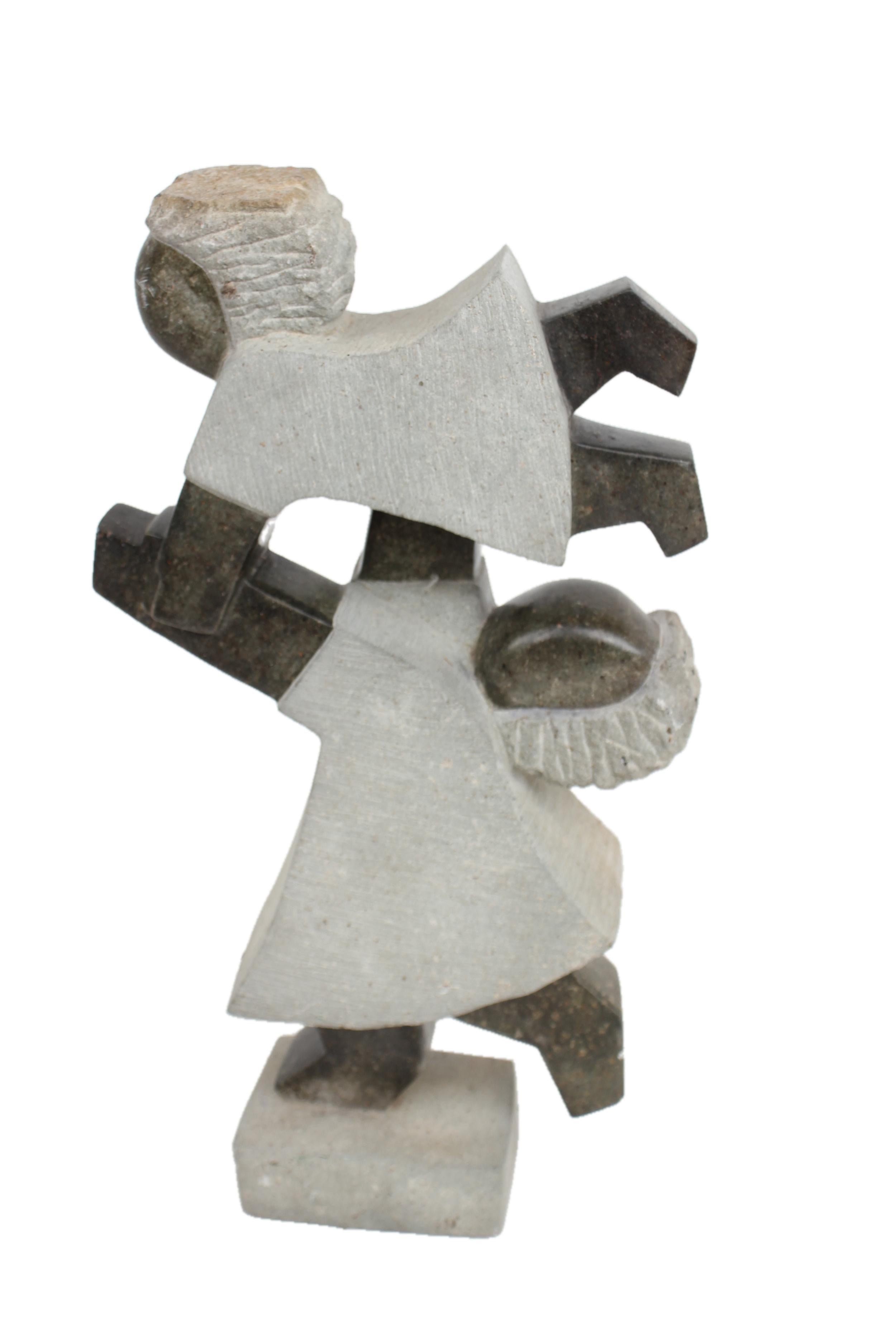 Shona Tribe Opal Stone Playing Children Sculpture ~17.7" Tall - New 2025