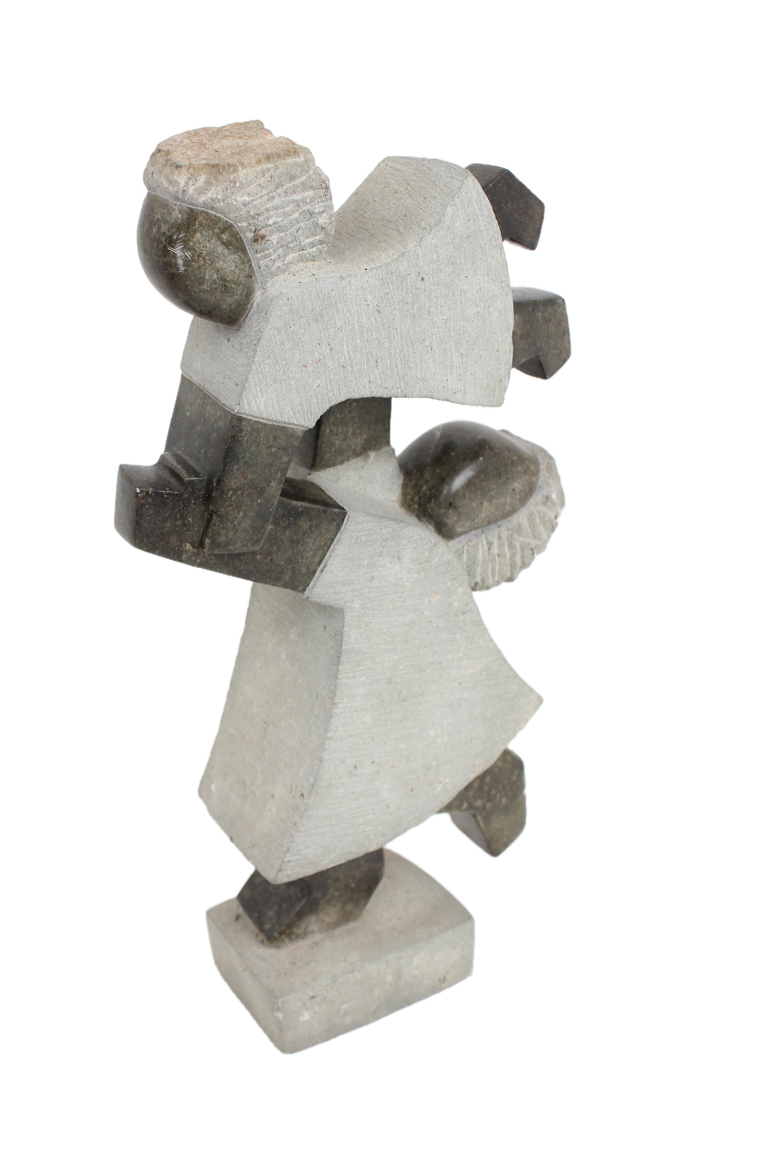 Shona Tribe Opal Stone Playing Children Sculpture ~17.7" Tall - New 2025