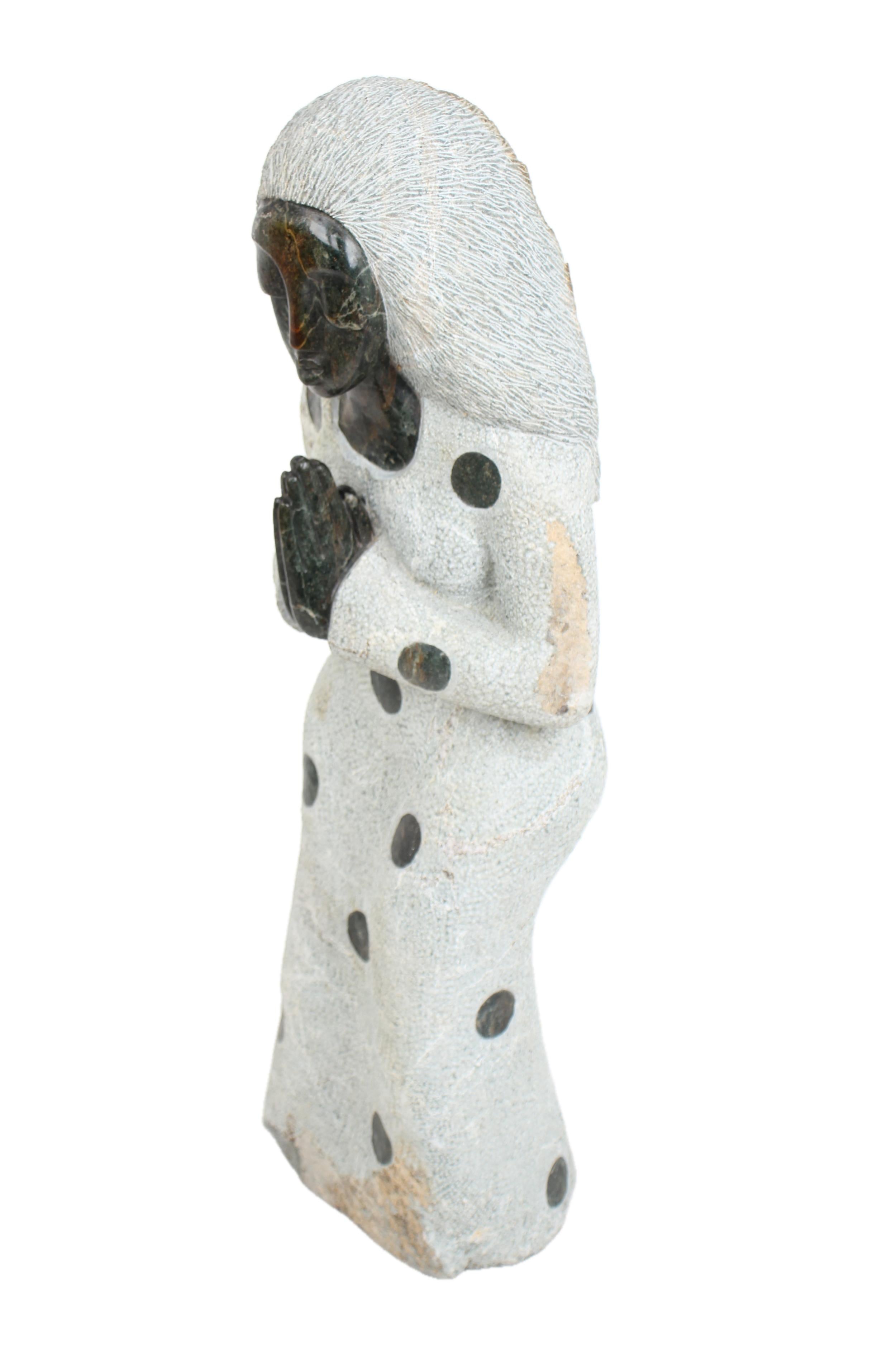 Shona Tribe Opal Stone Praying Woman Sculpture ~28.0" Tall - New 2025