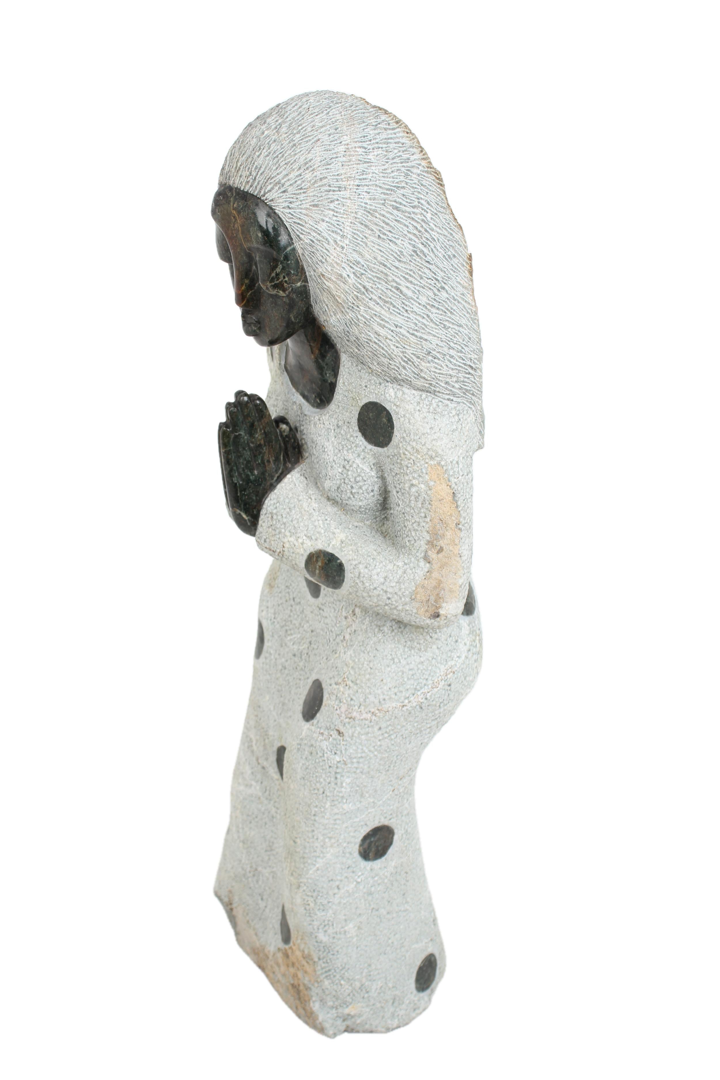 Shona Tribe Opal Stone Praying Woman Sculpture ~28.0" Tall - New 2025 - Shona