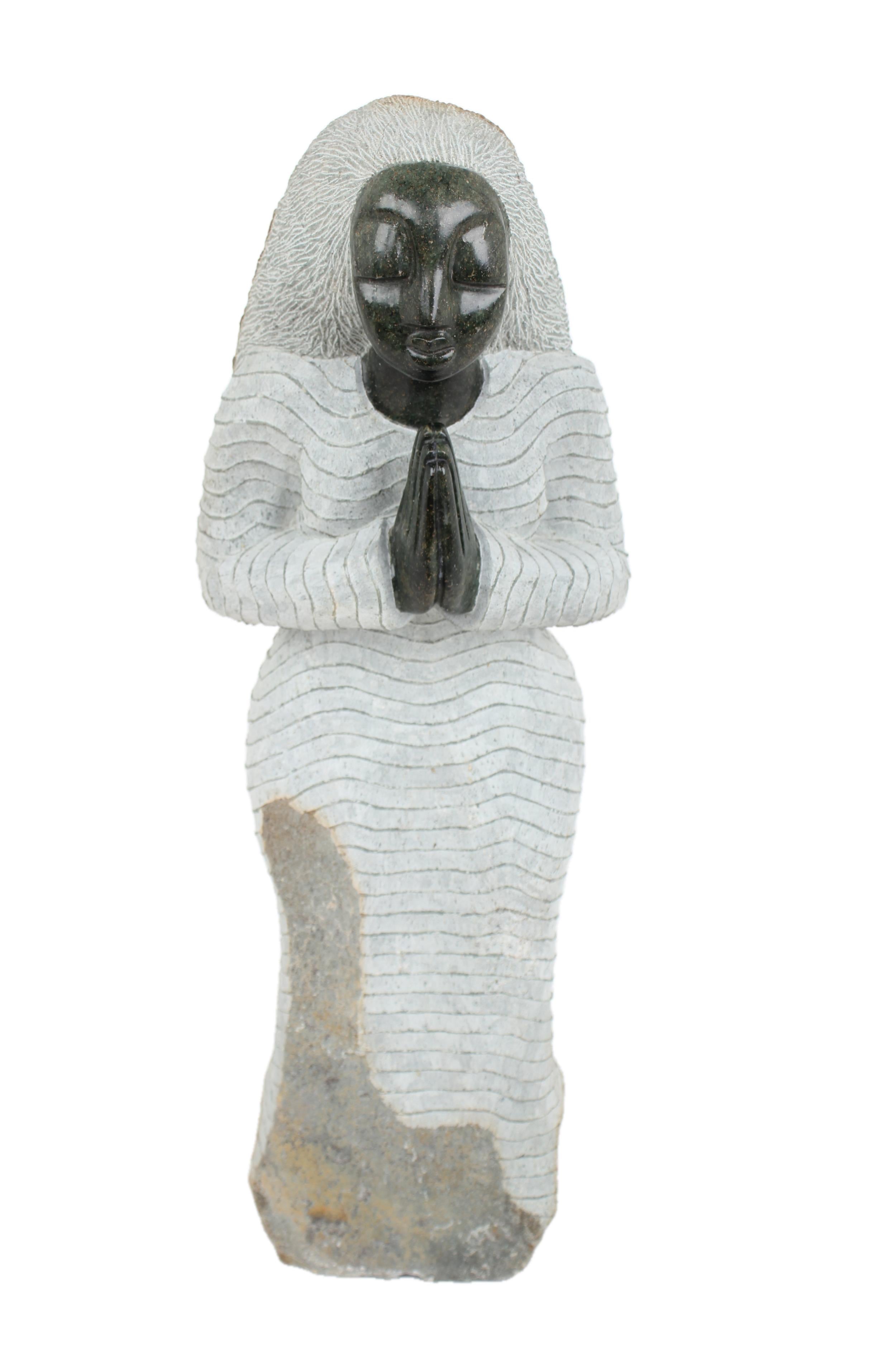 Shona Tribe Opal Stone Praying Woman Sculpture ~31.5" Tall - New 2025