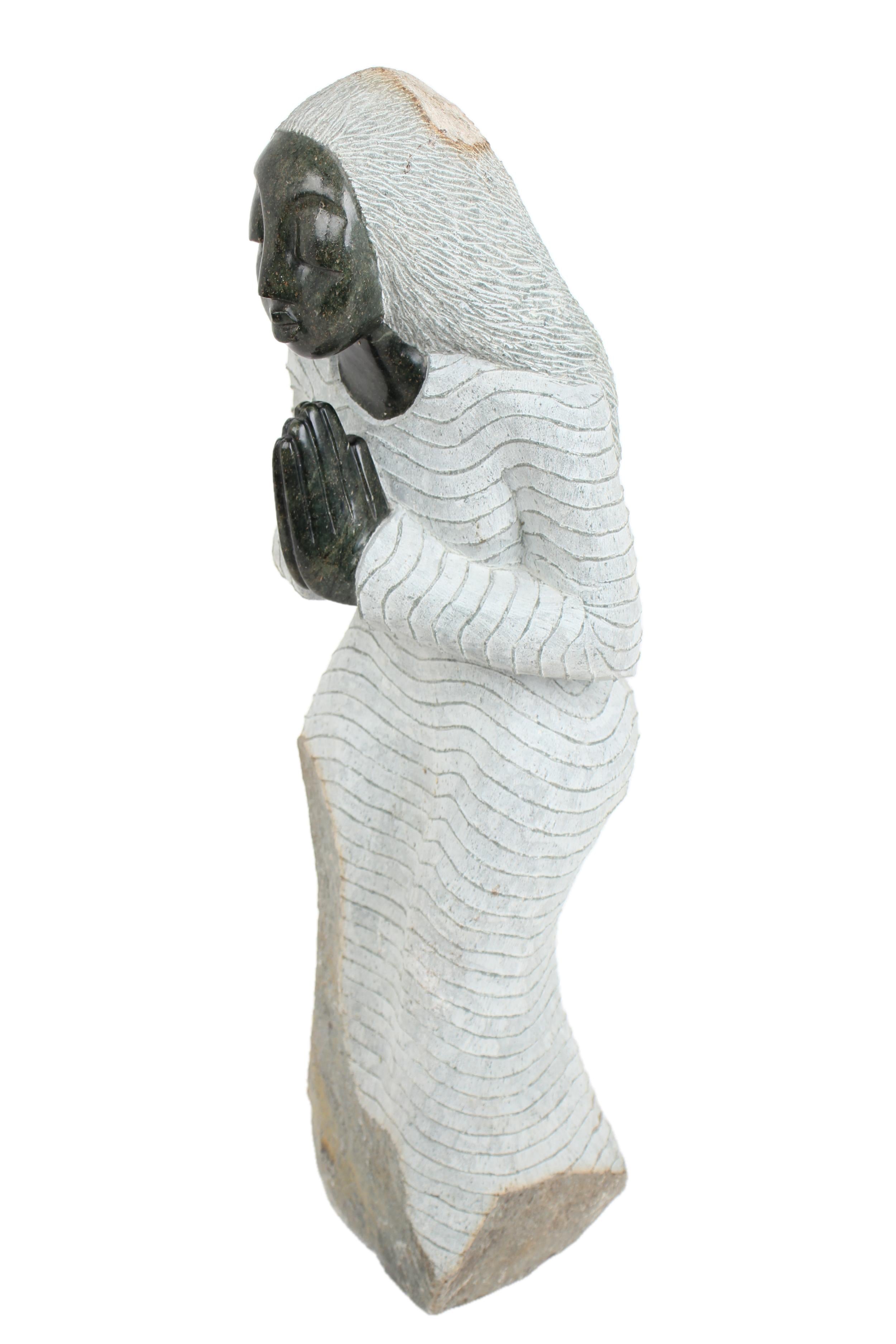 Shona Tribe Opal Stone Praying Woman Sculpture ~31.5" Tall - New 2025 - Shona